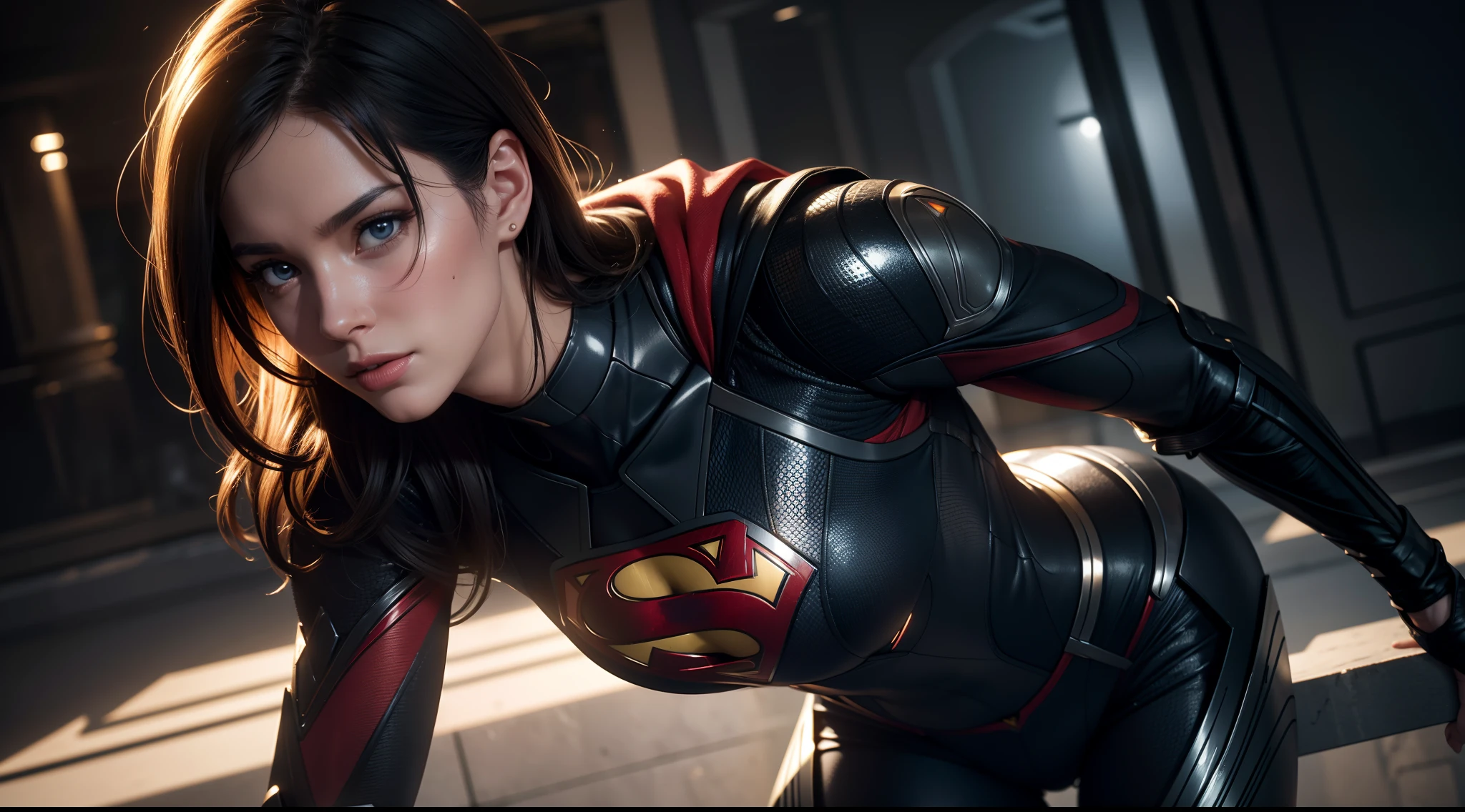 Superman (woman, cybersuit) от DC Comics, CGI with clear focus, Photorealistic, high detail, Realistic, Masterpiece, absurdress, Best Quality, HDR, hiquality, hight resolution, Extremely detailed, 8k wallpaper, intricate details, 8K UHD, Full-HD, (foto realista:1.2), Contrast, sharp lighting, Cinematic lighting, natural lighting, hard light, Backlighting, Global Illumination, Environment Occlusion