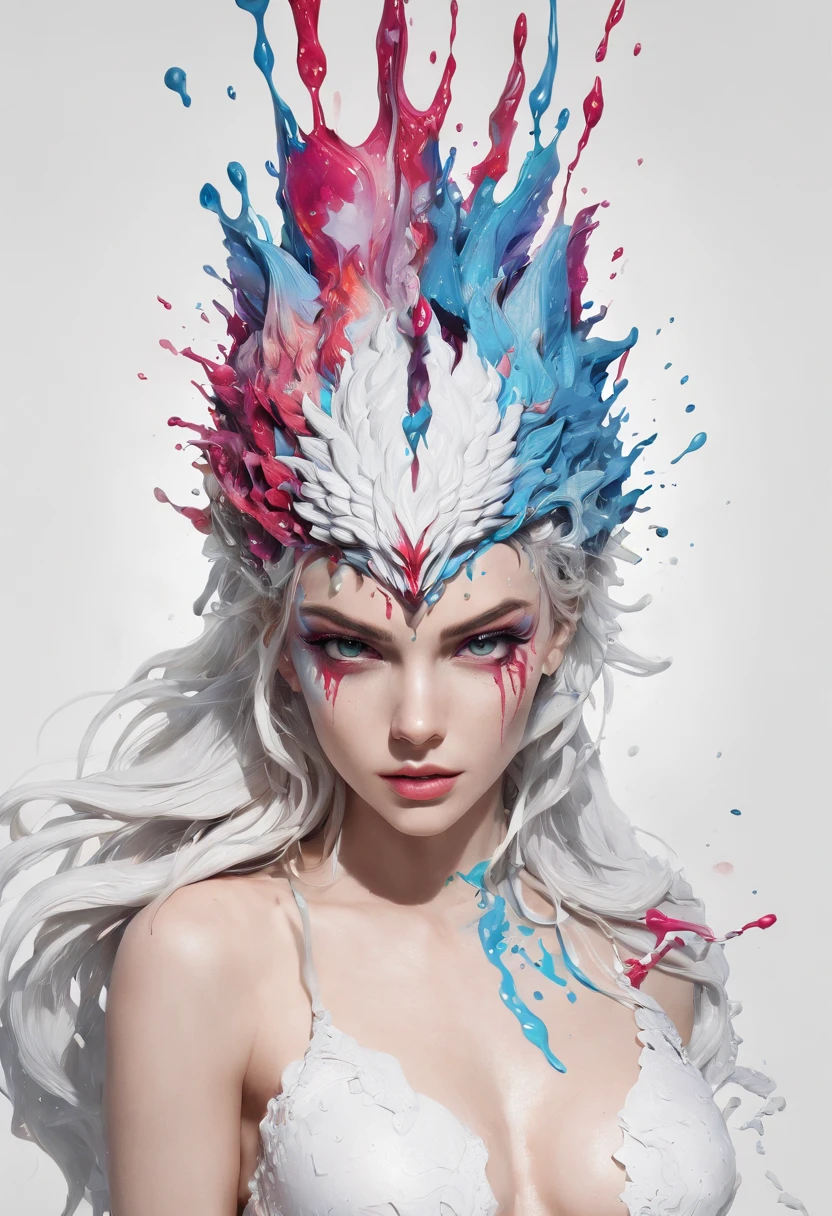 Splash art, a wolf head, ((white background)), piercing eyes, epic Instagram, artstation, splash style of colorful paint, contour, hyperdetailed intricately detailed , unreal engine, fantastical, intricate detail, splash screen, complementary colors, fantasy concept art, 8k resolution, deviantart masterpiece, oil painting, heavy strokes, paint dripping, splash arts