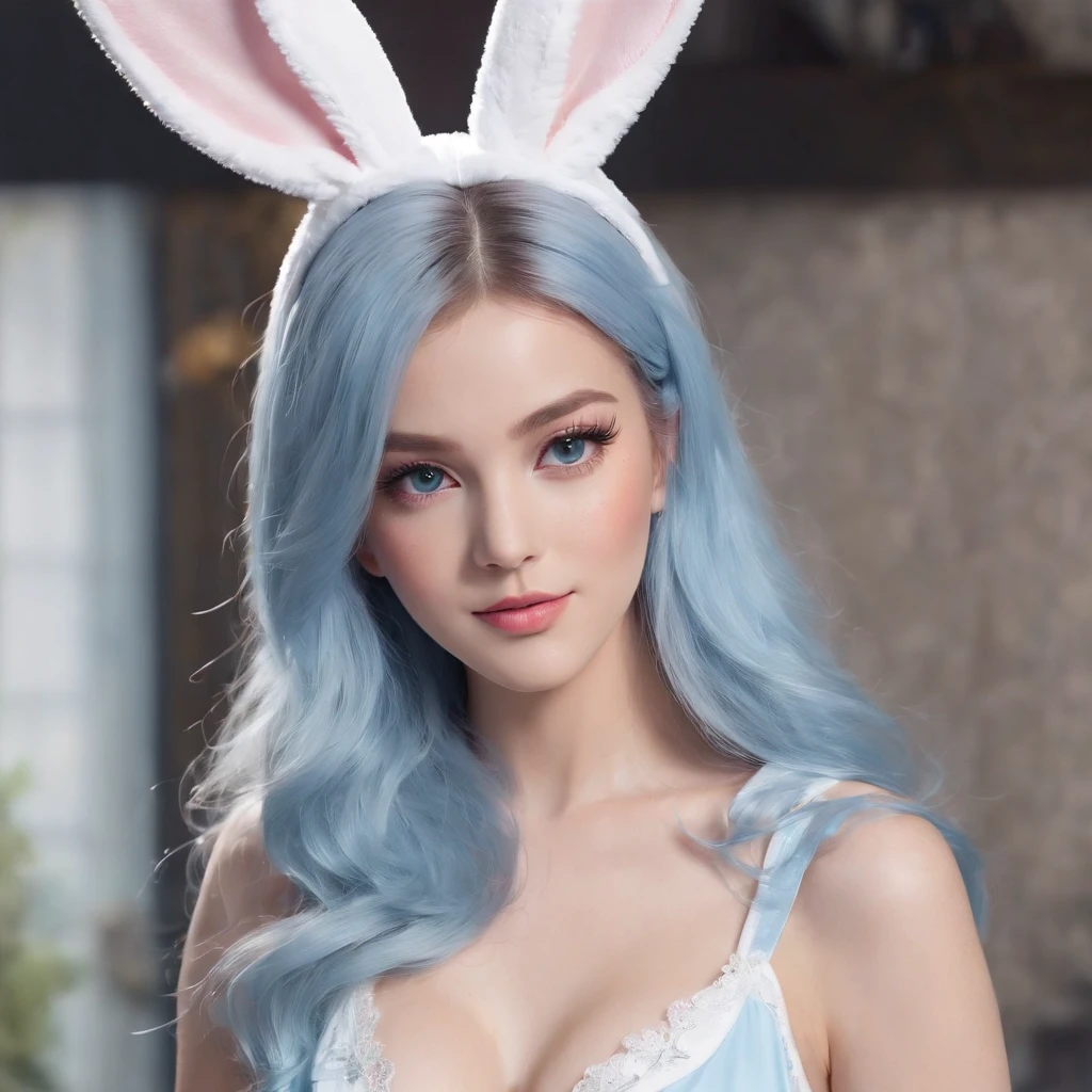 Rabbit white and blue with large safety pins in the ears Tim Burton