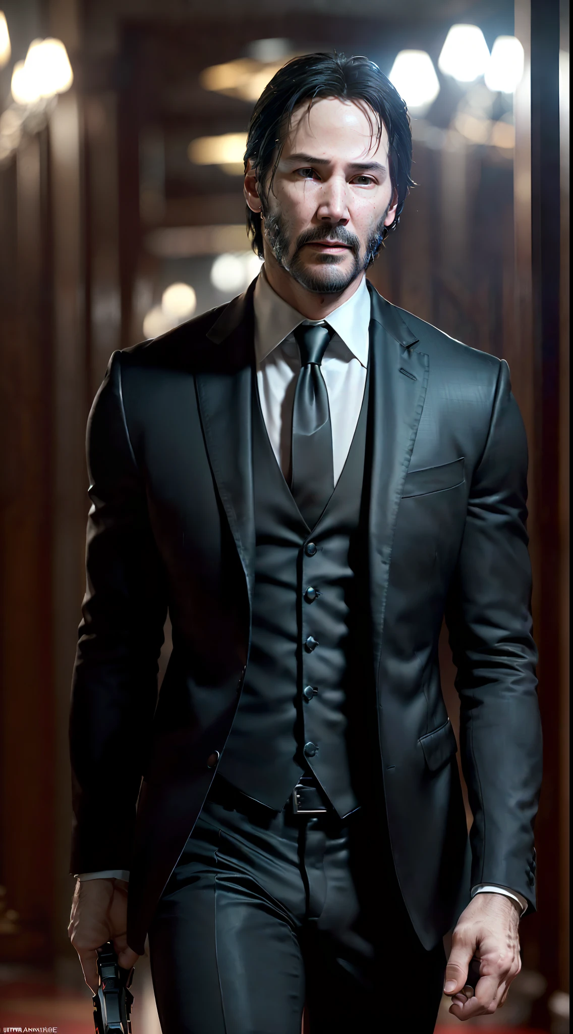 ((Unreal Engine 5)), ((ultra high definition)), ((ultra high resolution)), ((full sharpness)), ((maximum quality)), ((Cinematic)), ((8k)), ((John Wick/Keanu Reeves)), ((identical to the movie)), ((totally the same as the movie)), ((typical face)), ((alone)), ((full body)), ((ultra detailed face)), ((ultra detailed eyes)), ((ultra realist eyes)), ((ultra detailed irises)), ((ultra delicate hands)), ((ultra detailed hands)), ((ultra detailed fingers)), ((natural lighting)), ((front view)), ((totally ultra realistic)), ((repeat the same face)), ((always the same face)), ((repeat always the same face)), ((always the same body)), ((always the same proportions)), ((always the same clothes)), ((wearing the same clothes as in the movie)), ((looking at the camera)), (((in Continental Hotel)))