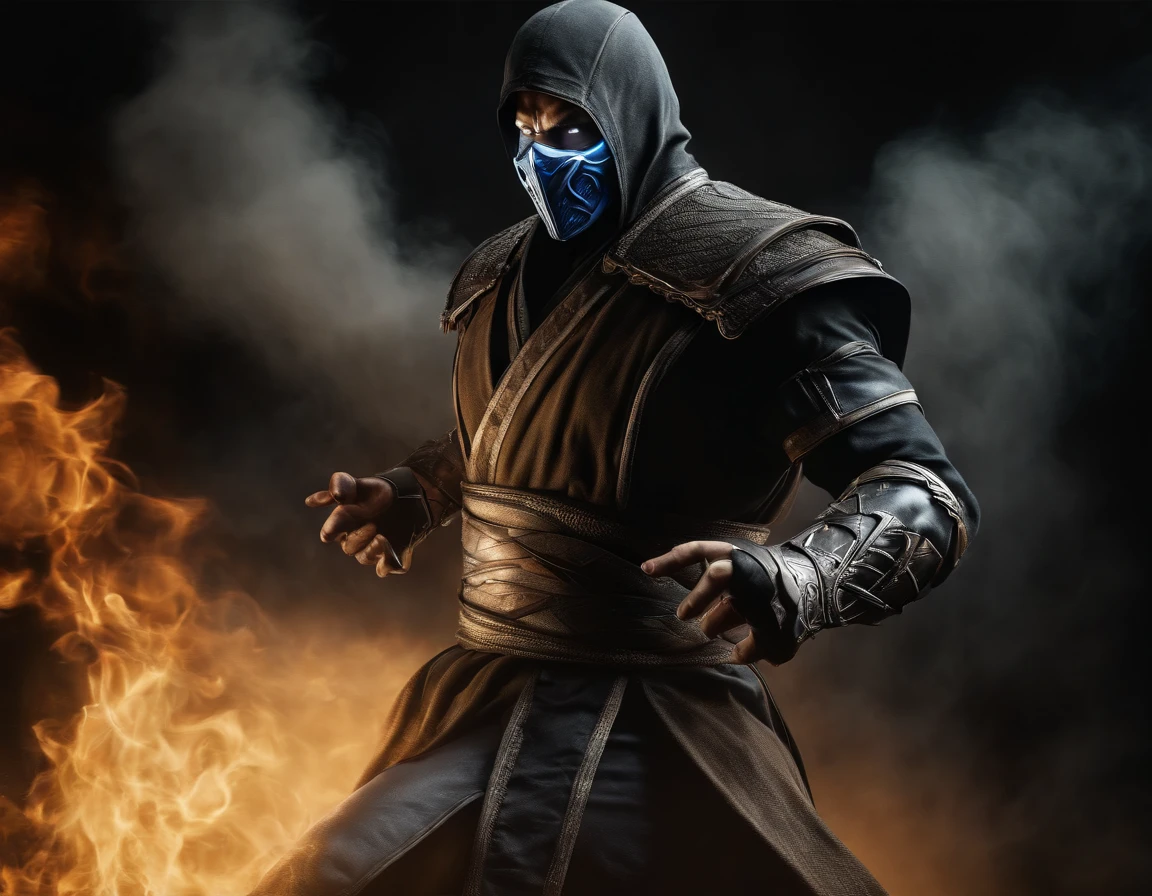 ((Subzero do mortal Kombat, ultra realistic)), (((corpo inteiro))), ((perfect hands)), atordoante, hyper realistic, octan render, surrounded by the effect of smoke and lightning, Estilo Mortal Kombat, fundo antigo, elegante, atordoante, (papel de parede), arte conceitual, detalhes intrincados, altamente detalhado, ((cinemactic)), Dramatic, (extremely high quality, Concedido, master part:1.5), (fotorrealista:1.5), fotografia, Realistic photo, Nikon, Luz Natural, 4k, highes definition, XF IQ4, 150MP, 50 millimeters, ISO 1000 Certification, 1/250 Anos, Luz Natural, Adobe Lightroom, photolab, Photographic Affinity, PhotoDirector 365,