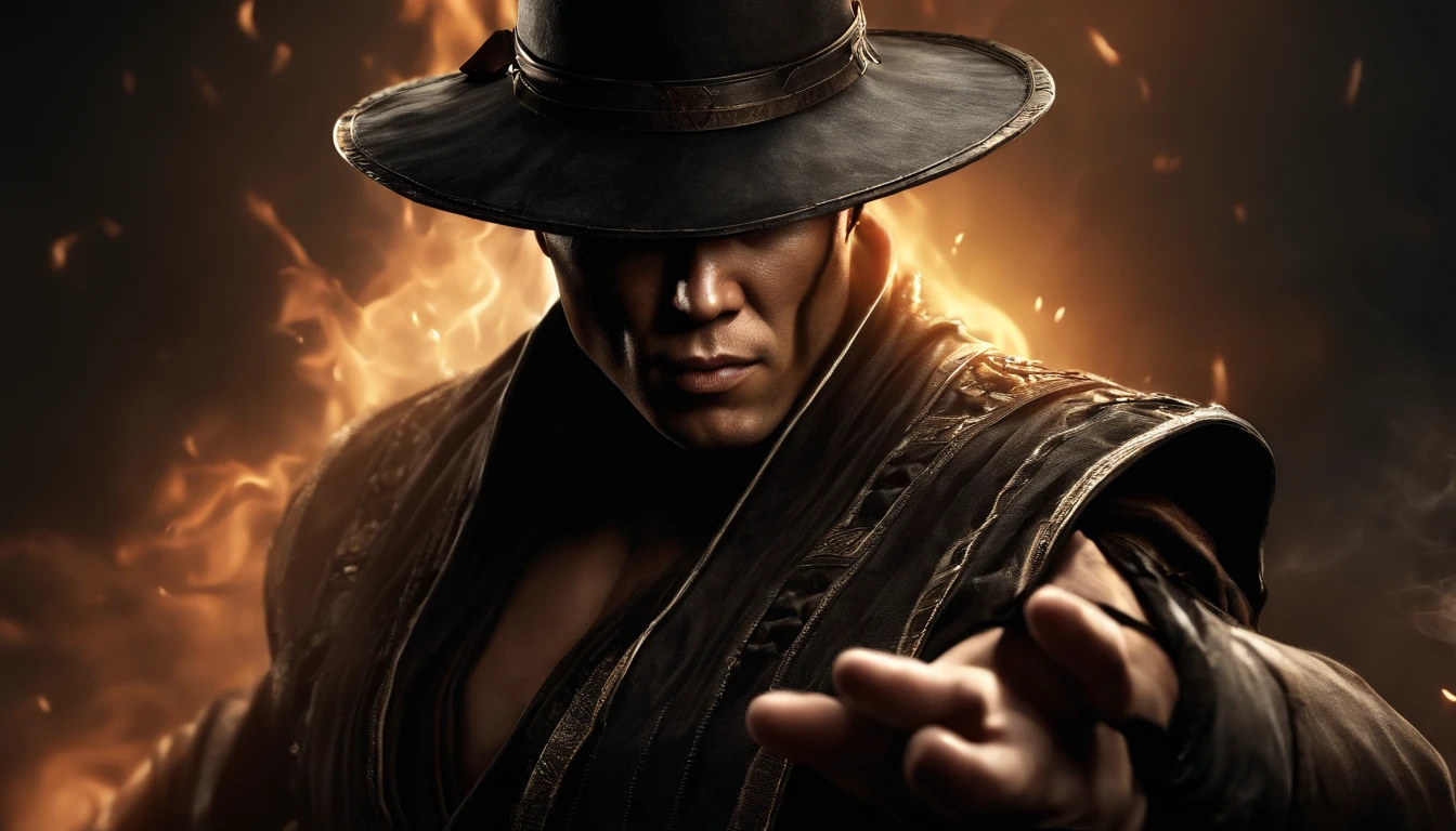 ((Kung lao do mortal Kombat, ultra realistic)), (((corpo inteiro))), ((perfect hands)), atordoante, hyper realistic, octan render, surrounded by the effect of smoke and lightning, Estilo Mortal Kombat, fundo antigo, elegante, atordoante, (papel de parede), arte conceitual, detalhes intrincados, altamente detalhado, ((cinemactic)), Dramatic, (extremely high quality, Concedido, master part:1.5), (fotorrealista:1.5), fotografia, Realistic photo, Nikon, Luz Natural, 4k, highes definition, XF IQ4, 150MP, 50 millimeters, ISO 1000 Certification, 1/250 Anos, Luz Natural, Adobe Lightroom, photolab, Photographic Affinity, PhotoDirector 365,