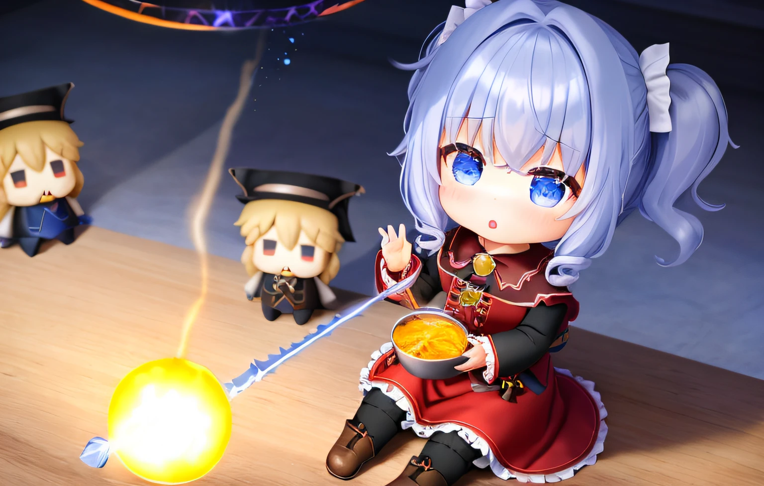 ruffle blouse,flared skirt,boots,Pop Mart Blind Box IP、Cute wizard doll closeup、Young One Angel Style、Wear longer, Dress fluently、Lop style、Poseline doll、Little people々々々々々々々々々々々々々々々々々々々々々々々々々。unreal enginee 5、Light 3D/C4D production: 8K HD quality/illuminating/Ultra-fine lens description 1.5、flawless、Chibi Background/Cinematic。Tuna bowl、macadamia、(((Sorcerer)))
