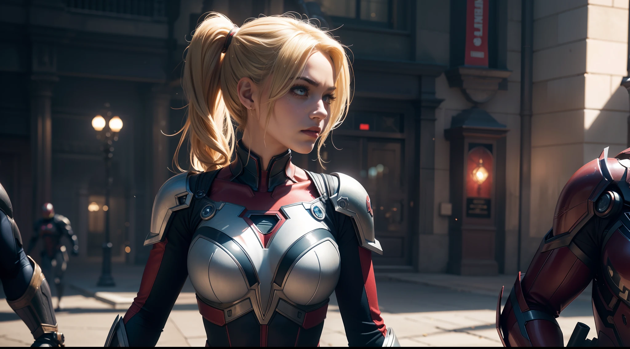 Harley Quinn (really big huge tits, Iron suit) от DC Comics, CGI with clear focus, Photorealistic, high detail, Realistic, Masterpiece, absurdress, Best Quality, HDR, hiquality, hight resolution, Extremely detailed, 8k wallpaper, intricate details, 8K UHD, Full-HD, (foto realista:1.2), Contrast, sharp lighting, Cinematic lighting, natural lighting, hard light, Backlighting, Global Illumination, Environment Occlusion