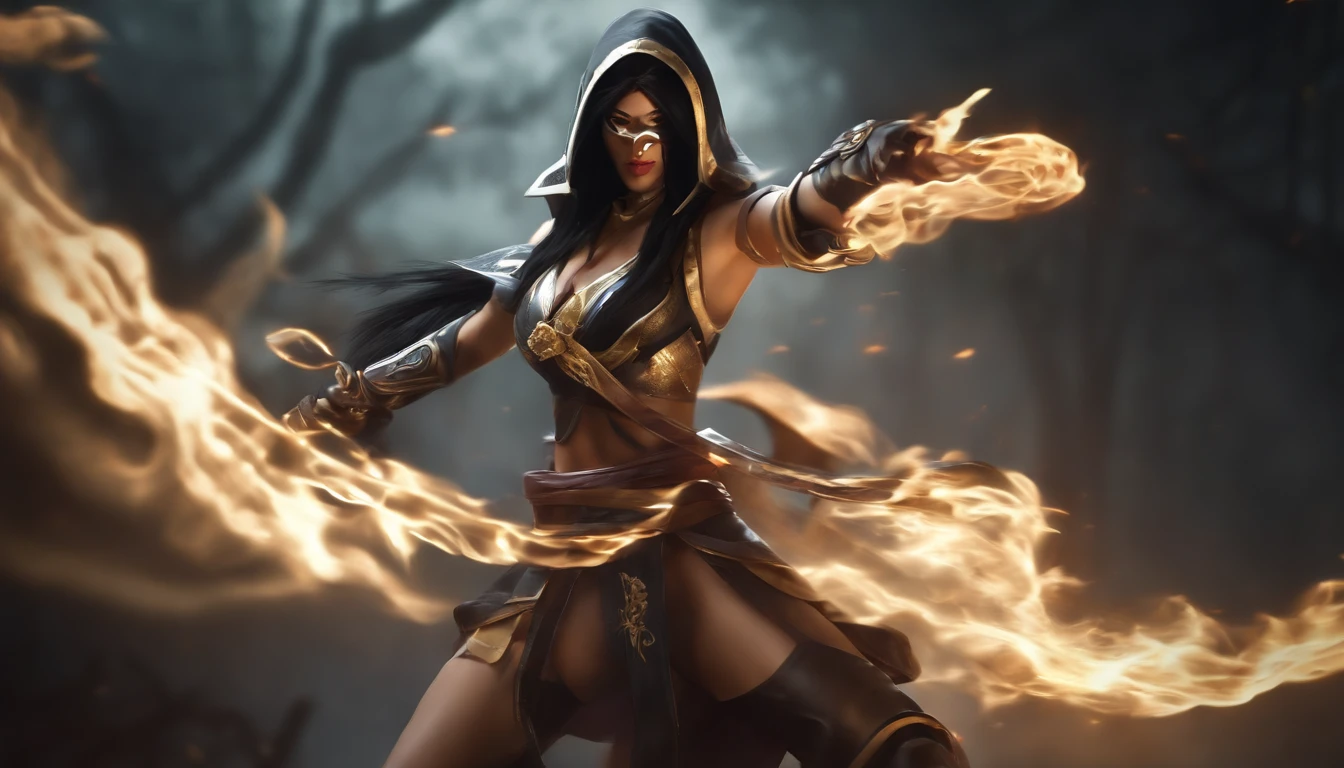 ((Akali de League of Legends, Ultra realista)), (((corpo inteiro))), ((perfect hands)), Usando a Arma Samurai, fundo antigo, elegante, gray and black smoke, atordoante, hyper realistic, octan render, surrounded by the effect of smoke and lightning, Estilo League of Legends, fundo antigo, elegante, deslumbrante, (papel de parede), arte conceitual, detalhes intrincados, altamente detalhado, ((cinemactic)), Dramatic, (mais alta qualidade, Concedido, obra-prima:1.5), (fotorrealista:1.5), fotografia, Realistic photo, Nikon, Luz Natural, 4k, highes definition, XF IQ4, 150MP, 50 millimeters, ISO 1000 Certification, 1/Anos 250, Luz Natural, Adobe Lightroom, photolab, Photographic Affinity, PhotoDirector 365,