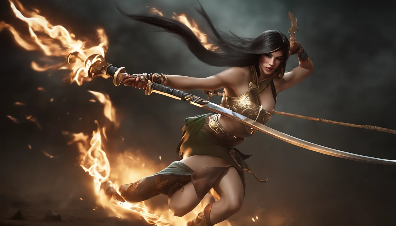 ((Akali de League of Legends, Ultra realista)), (((corpo inteiro))), ((perfect hands)), Usando a Arma Samurai, fundo antigo, elegante, gray and black smoke, atordoante, hyper realistic, octan render, surrounded by the effect of smoke and lightning, Estilo League of Legends, fundo antigo, elegante, deslumbrante, (papel de parede), arte conceitual, detalhes intrincados, altamente detalhado, ((cinemactic)), Dramatic, (mais alta qualidade, Concedido, obra-prima:1.5), (fotorrealista:1.5), fotografia, Realistic photo, Nikon, Luz Natural, 4k, highes definition, XF IQ4, 150MP, 50 millimeters, ISO 1000 Certification, 1/Anos 250, Luz Natural, Adobe Lightroom, photolab, Photographic Affinity, PhotoDirector 365,