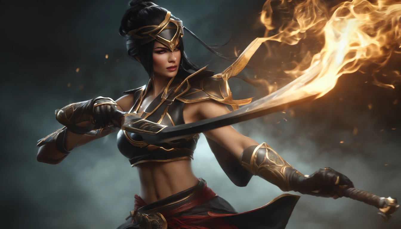 ((Akali de League of Legends, Ultra realista)), (((corpo inteiro))), ((perfect hands)), Usando a Arma Samurai, fundo antigo, elegante, gray and black smoke, atordoante, hyper realistic, octan render, surrounded by the effect of smoke and lightning, Estilo League of Legends, fundo antigo, elegante, deslumbrante, (papel de parede), arte conceitual, detalhes intrincados, altamente detalhado, ((cinemactic)), Dramatic, (mais alta qualidade, Concedido, obra-prima:1.5), (fotorrealista:1.5), fotografia, Realistic photo, Nikon, Luz Natural, 4k, highes definition, XF IQ4, 150MP, 50 millimeters, ISO 1000 Certification, 1/Anos 250, Luz Natural, Adobe Lightroom, photolab, Photographic Affinity, PhotoDirector 365,