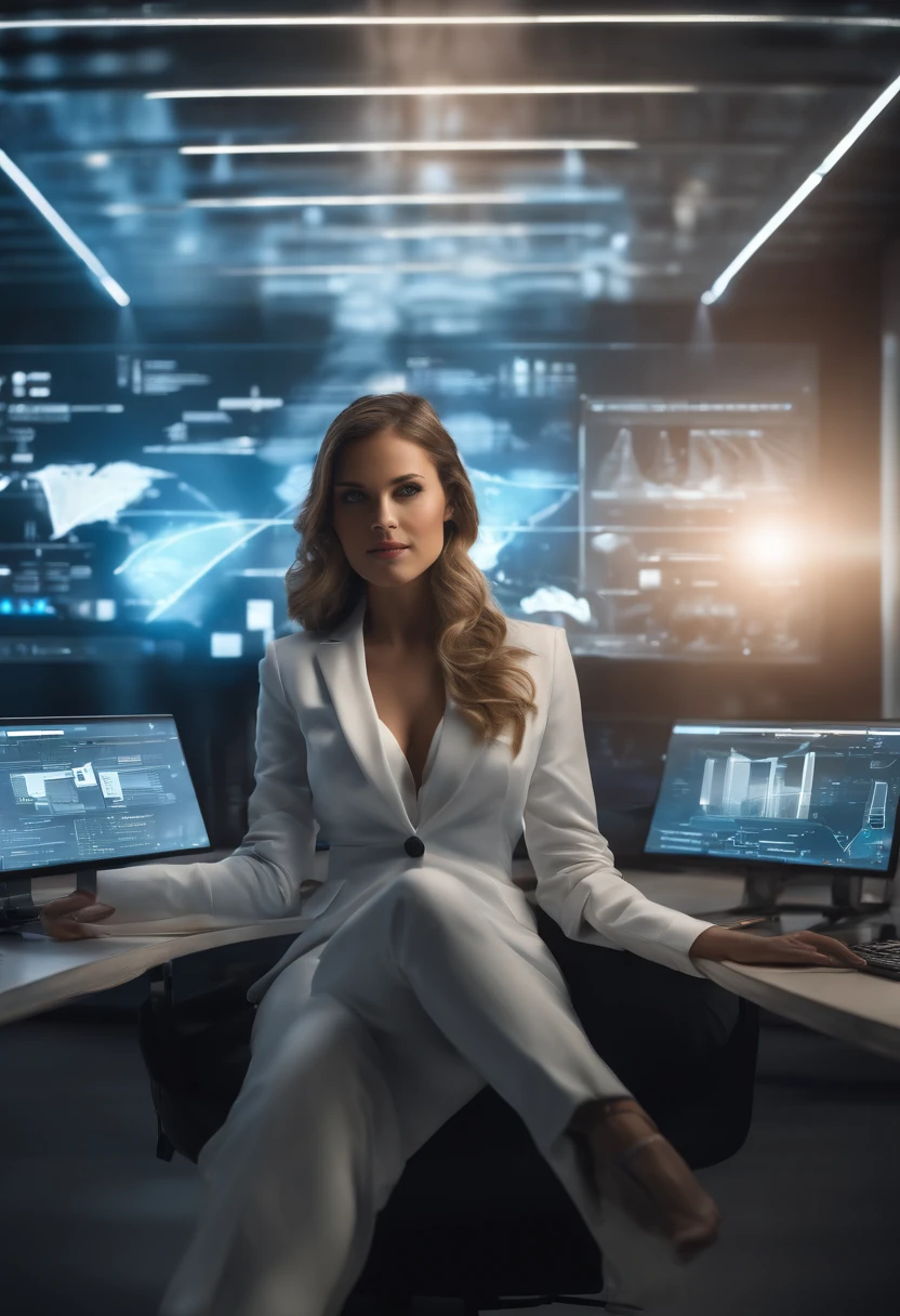 A girl sitting in a futuristic office, surrounded by holographic screens, managing various enterprise resource planning (ERP) software applications. Sparkling lights reflect in her eyes, emphasizing her focused gaze. She wears a sleek, professional outfit, exuding confidence and expertise. Her fingers gracefully glide across the holographic displays, navigating the intricate systems effortlessly.
The office environment is crafted with ultra-detailed precision, combining elements of both sci-fi and modern aesthetics. The seamless fusion of sleek, metallic surfaces and vibrant holographic projections immerses the viewer in a world of cutting-edge technology. The lighting in the room is carefully calibrated, casting a soft glow that enhances the overall ambiance.
The holographic screens radiate vivid colors, displaying dashboards, charts, and real-time data visualizations from SAP, Oracle, Microsoft Dynamics 365, NetSuite, Infor, Epicor, Sage, Odoo, Workday, IFS Applications, Acumatica, QAD ERP, and more. The interaction between the girl and the holographic interface showcases the dynamic and efficient workflow facilitated by these powerful ERP systems.
With best quality, 4k, 8k, and high-res rendering, every minute detail is flawlessly captured, from the intricate patterns on the girl's outfit to the realistic reflections on the holographic screens. The overall composition and lighting create a photo-realistic effect that makes the image appear as if it were captured in a professional studio.
The color palette of the image leans towards cool tones, reflecting the futuristic and corporate atmosphere of the scene. The predominant colors are shades of blue, silver, and white, with subtle accents of vibrant holographic hues, injecting a touch of energy into the composition.
Overall, the prompt conveys the vision of a highly skilled and technologically advanced enterprise professional, deeply engaged in harnessing the power of ERP systems to streamline and optimize bu
