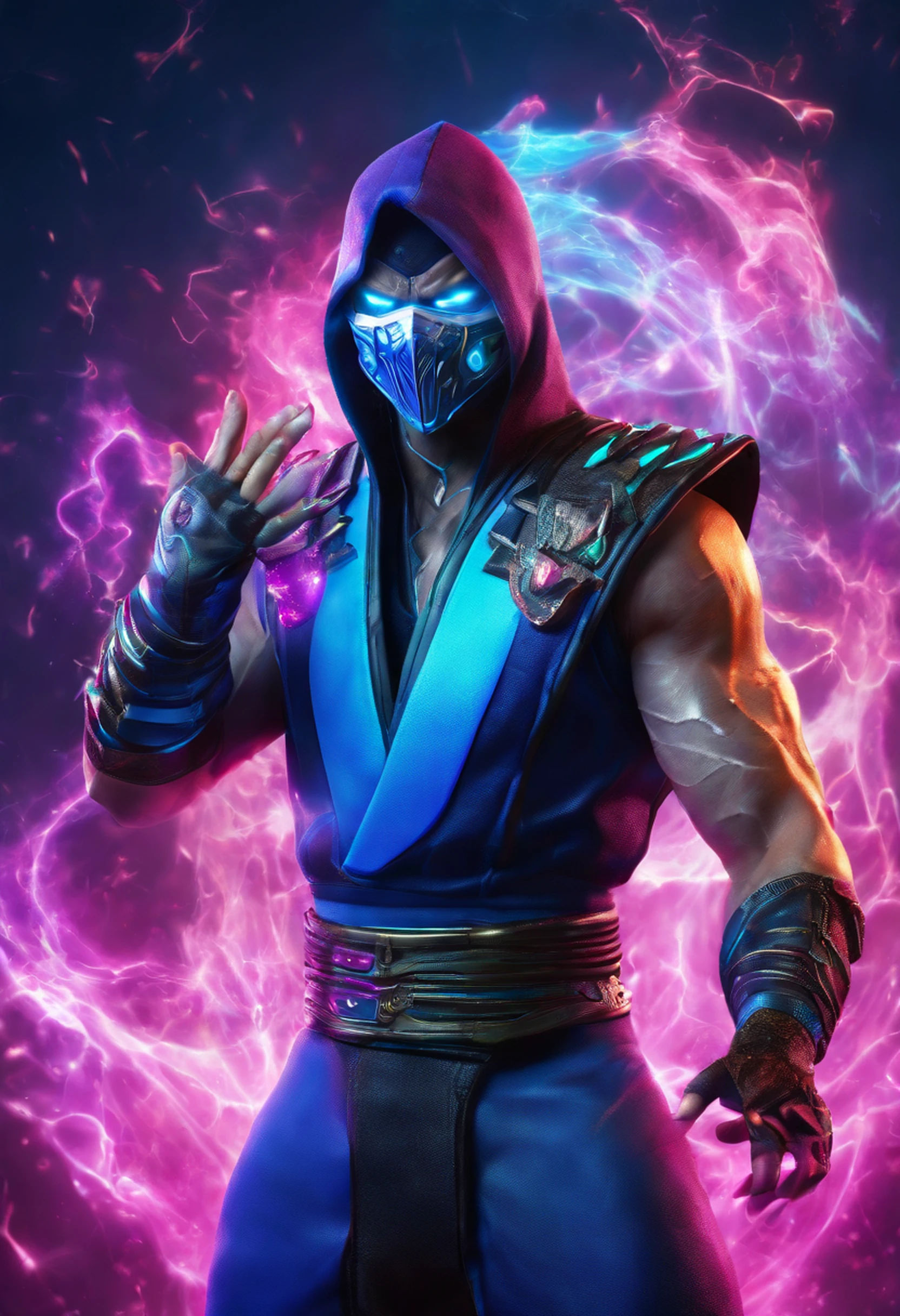 ((Subzero do mortal Kombat, ultra realistic)), (((corpo inteiro))), ((perfect hands)), atordoante, hyper realistic, octan render, surrounded by the effect of smoke and lightning, Estilo Mortal Kombat, fundo antigo, elegante, atordoante, (papel de parede), arte conceitual, detalhes intrincados, altamente detalhado, ((cinemactic)), Dramatic, (extremely high quality, Concedido, master part:1.5), (fotorrealista:1.5), fotografia, Realistic photo, Nikon, Luz Natural, 4k, highes definition, XF IQ4, 150MP, 50 millimeters, ISO 1000 Certification, 1/250 Anos, Luz Natural, Adobe Lightroom, photolab, Photographic Affinity, PhotoDirector 365,
