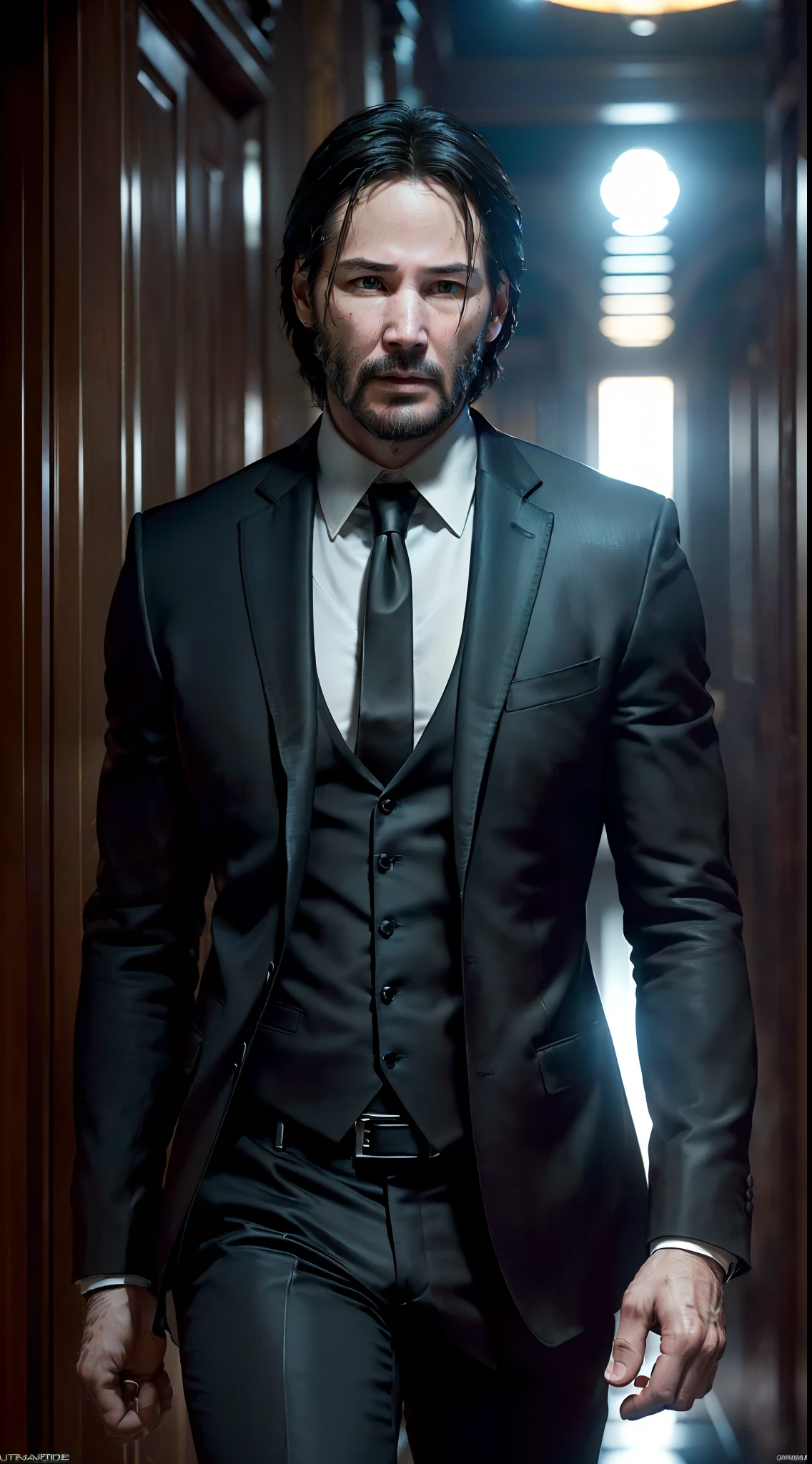 ((Unreal Engine 5)), ((ultra high definition)), ((ultra high resolution)), ((full sharpness)), ((maximum quality)), ((Cinematic)), ((8k)), ((John Wick/Keanu Reeves)), ((identical to the movie)), ((totally the same as the movie)), ((typical face)), ((alone)), ((full body)), ((ultra detailed face)), ((ultra detailed eyes)), ((ultra realist eyes)), ((ultra detailed irises)), ((ultra delicate hands)), ((ultra detailed hands)), ((ultra detailed fingers)), ((natural lighting)), ((front view)), ((totally ultra realistic)), ((repeat the same face)), ((always the same face)), ((repeat always the same face)), ((always the same body)), ((always the same proportions)), ((always the same clothes)), ((wearing the same clothes as in the movie)), ((looking at the camera)), (((in Continental Hotel))), ((in action))