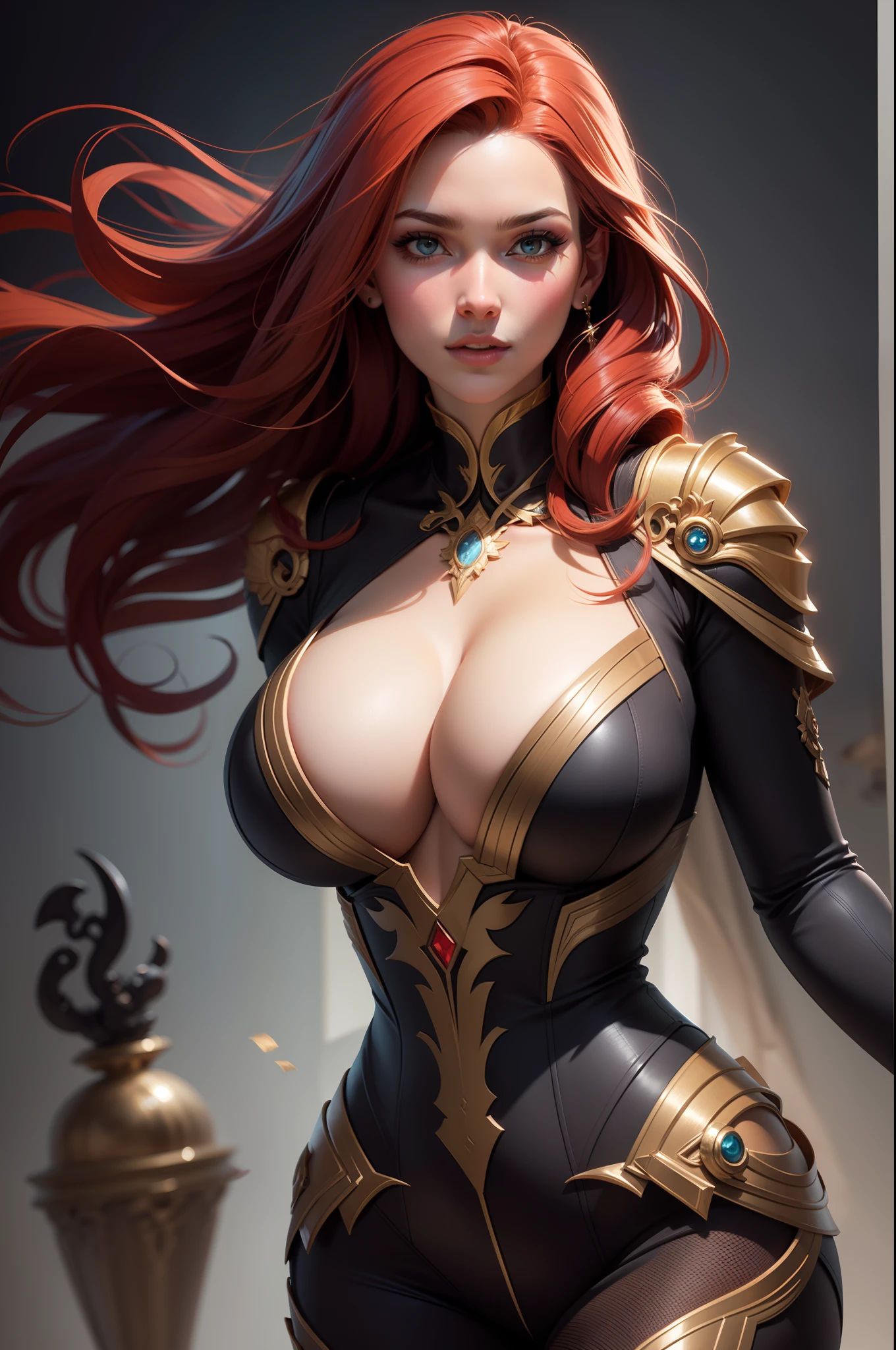 bouncing her boobs up and down, (large boobs),  full cleavage, divine feminine holy body!! intricate, elegant, highly detailed, digital painting, artstation, concept art, smooth, sharp focus, red hair, illustration, art by artgerm and greg rutkowski and alphonse mucha
