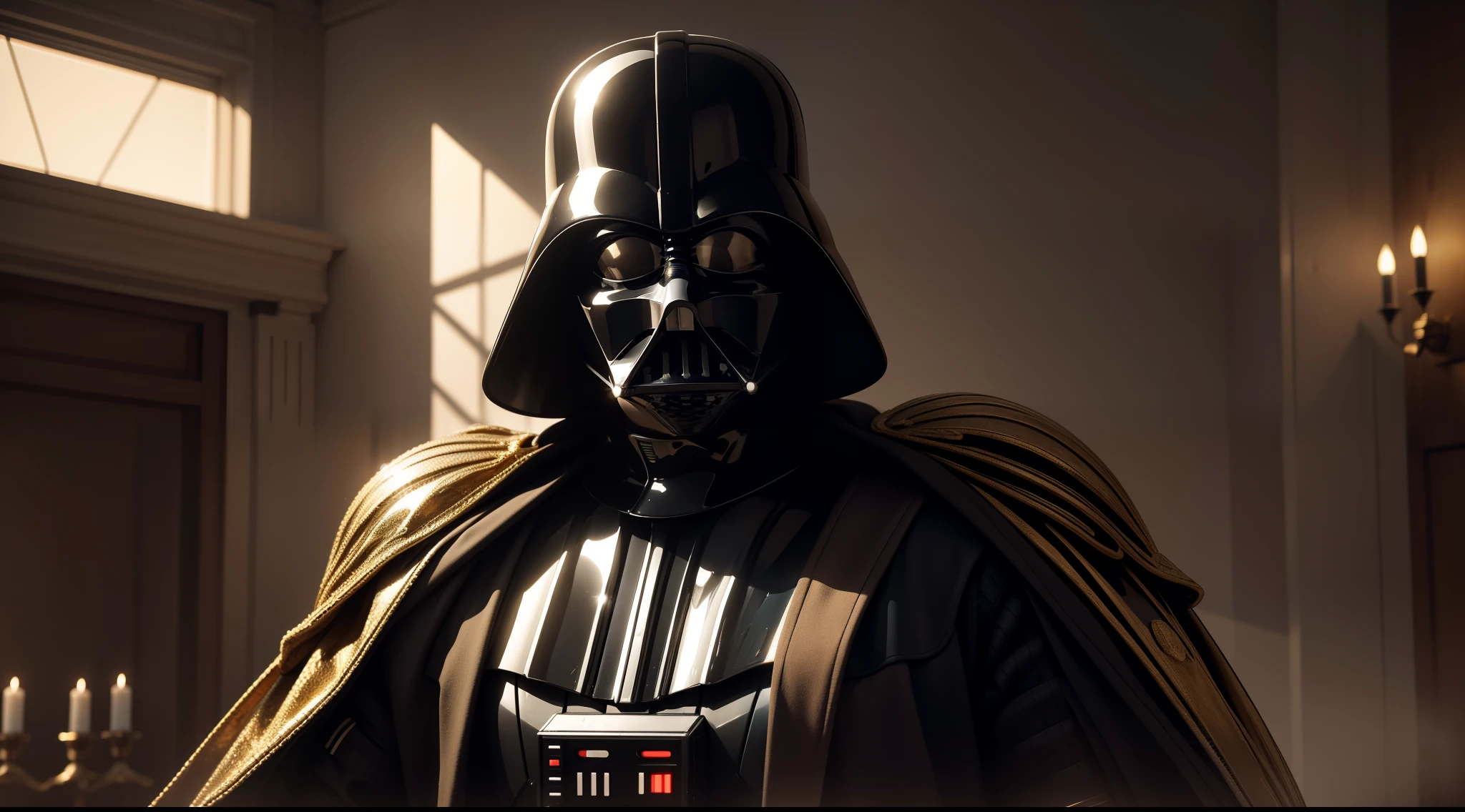 Darth Vader (a gold) from Star Wars, CGI with clear focus, Photorealistic, high detail, Realistic, Masterpiece, absurdress, Best Quality, HDR, hiquality, hight resolution, Extremely detailed, 8k wallpaper, intricate details, 8K UHD, Full-HD, (foto realista:1.2), Contrast, sharp lighting, Cinematic lighting, natural lighting, hard light, Backlighting, Global Illumination, Environment Occlusion