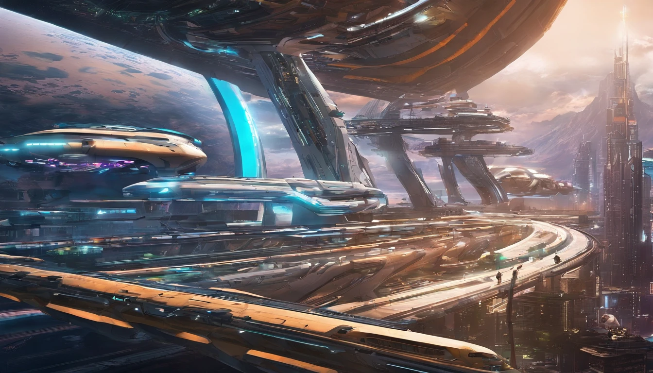 futuristic city with futuristic train and futuristic buildings at night, Arte conceitual do futuro, outra palavra futurista cidade, Em Fantasy Sci - Cidade de Fi:, bela cidade do futuro, futuristic utopian city, 8K resolution concept art, 8K resolution concept art, cidade do futuro, Porto espacial futurista, arte conceitual 8 k, Arte conceitual de Sci-Fi Hollywood