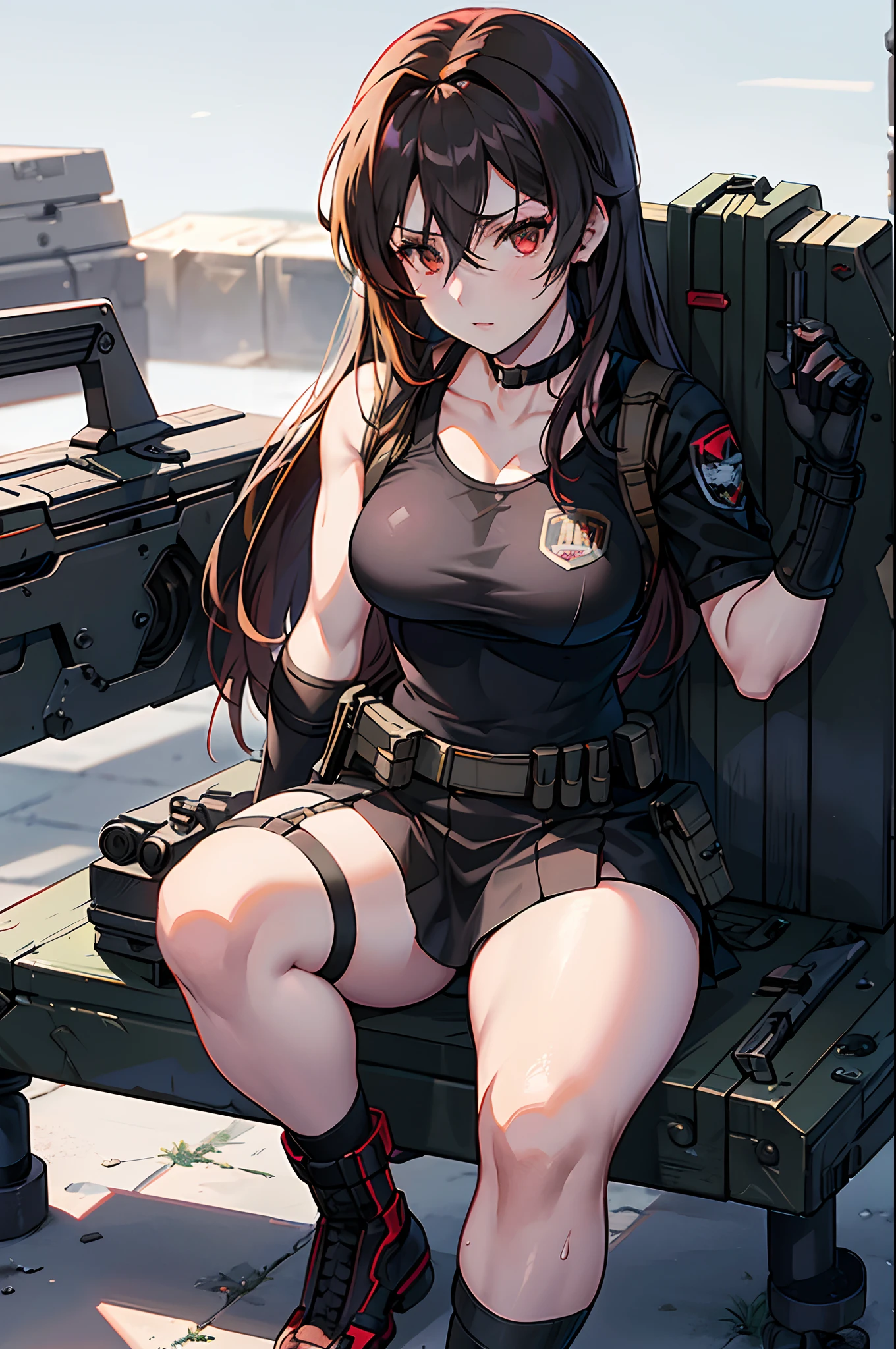 a close up of a woman with a gun in her hand, revy black lagoon, revy from black lagoon, fine details. girls frontline, from girls frontline, quiet from metal gear solid, m4 sopmod ii girls frontline, tifa, quiet from metal gear solid v, kusanagi, tifa lockheart, soldier girl, tifa lockhart