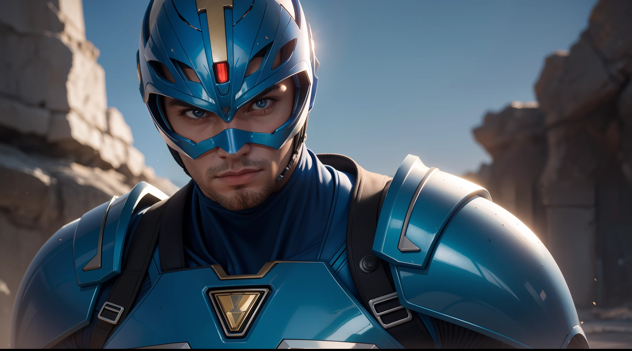 The Blue Ranger from Power Rangers, CGI with clear focus, Photorealistic, high detail, Realistic, Masterpiece, absurdress, Best Quality, HDR, hiquality, hight resolution, Extremely detailed, 8k wallpaper, intricate details, 8K UHD, Full-HD, (foto realista:1.2), Contrast, sharp lighting, Cinematic lighting, natural lighting, hard light, Backlighting, Global Illumination, Environment Occlusion