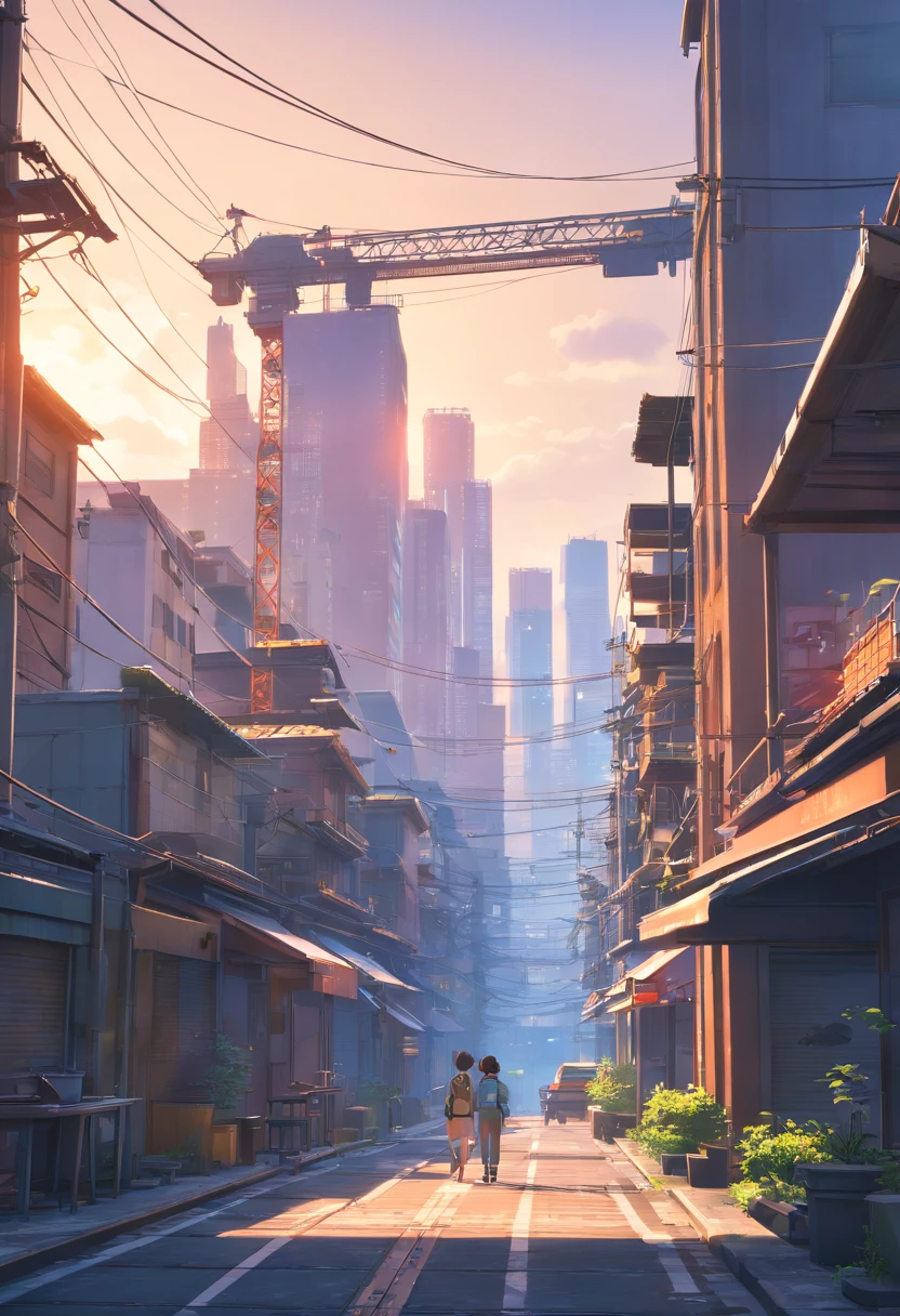 There are photos of construction sites,There are construction cranes, Criado em Unreal Engine 5, Feito em Unreal Engine 5, Destroyed city in the background, renderizar no Unreal Engine 5, Unreal Engine 5 Arte Digital, ambiente hiper-realista, paisagem urbana arruinada ao ar livre, Renderizador Unreal Engine 5, ambiente unreal engine 5, motor empoeirado unreal, Destruindo uma paisagem urbana