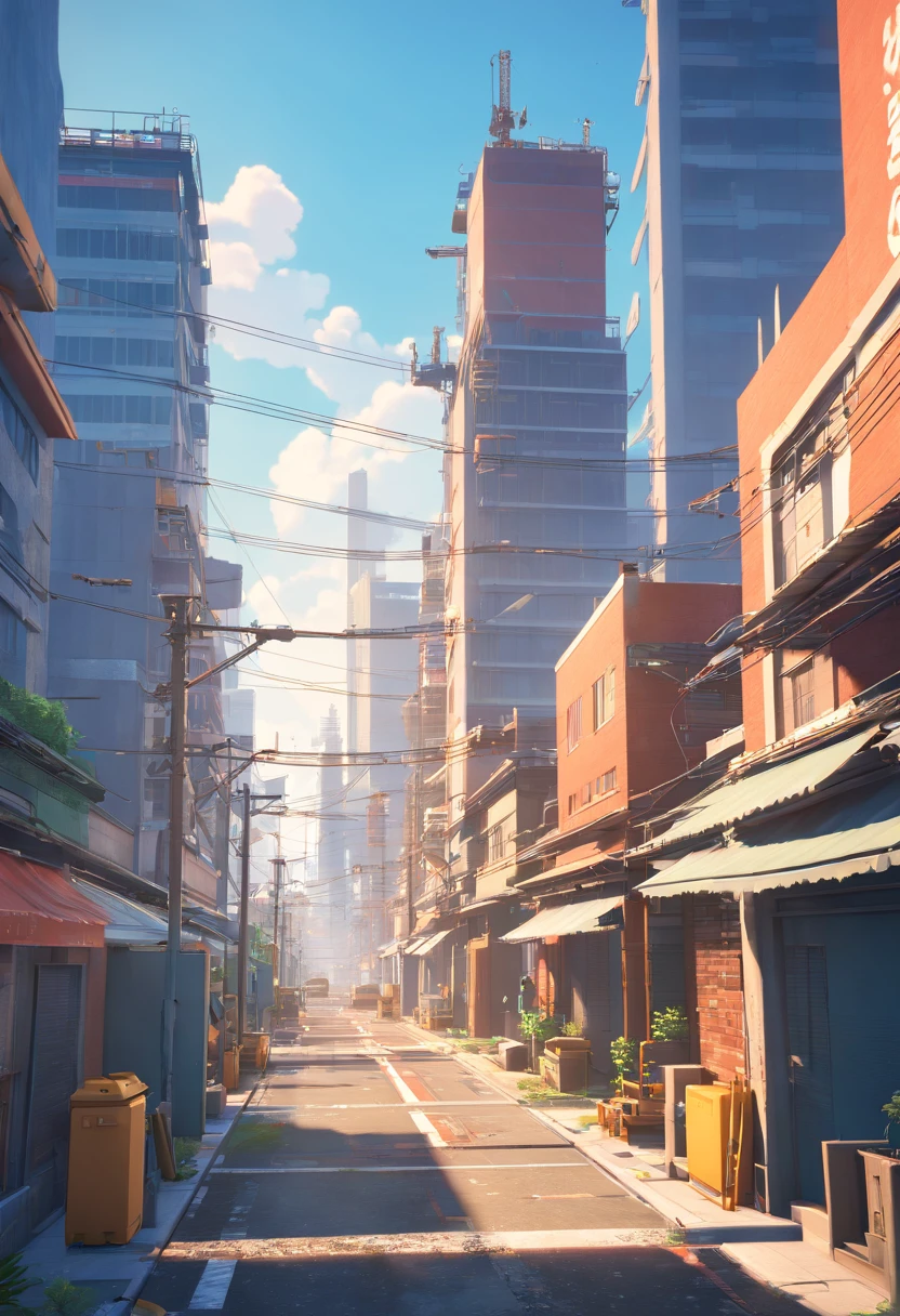 There are photos of construction sites,There are construction cranes, Criado em Unreal Engine 5, Feito em Unreal Engine 5, Destroyed city in the background, renderizar no Unreal Engine 5, Unreal Engine 5 Arte Digital, ambiente hiper-realista, paisagem urbana arruinada ao ar livre, Renderizador Unreal Engine 5, ambiente unreal engine 5, motor empoeirado unreal, Destruindo uma paisagem urbana