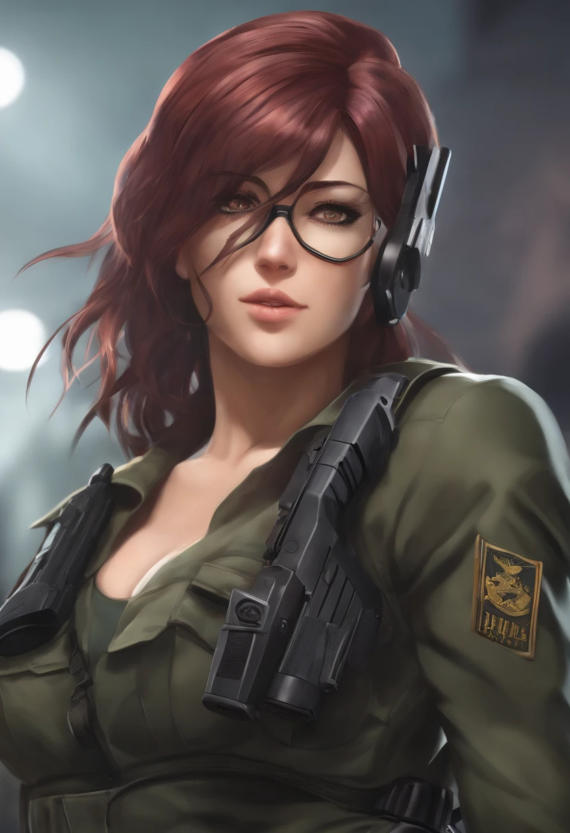 masterpiece, best quality, killjoy, green beanie, round glasses, yellow jacket, grey shirt, belt, black pants, upper body, computers, circuitry, robots, looking at viewer, smile, big breasts, very big breasts, big hips, very big hips, short, shortstack, cameltoe, cameltoe visible through clothes, muscular, very visible abs, blushing