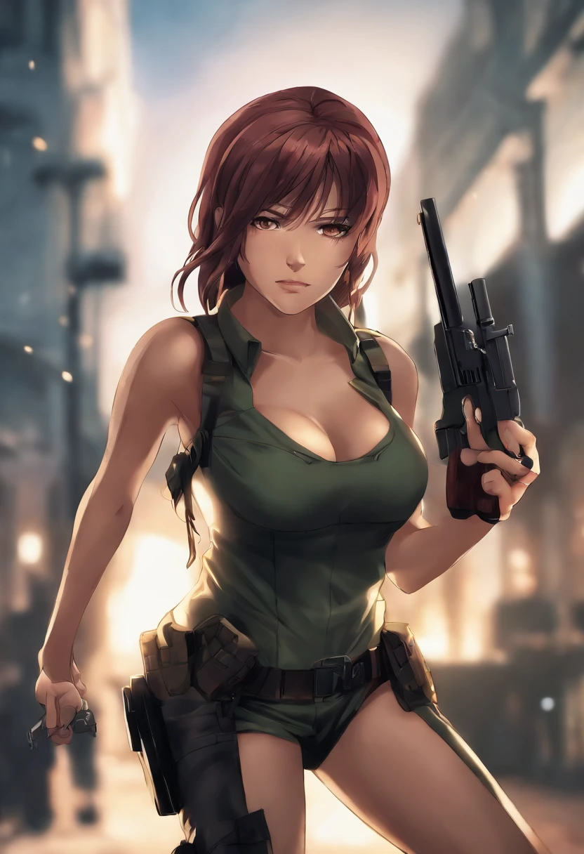 a close up of a woman with a gun in her hand, revy black lagoon, from black lagoon, fine details. girls frontline, quiet from metal gear solid, from girls frontline, m4 sopmod ii girls frontline, quiet from metal gear solid v, revy, kusanagi, soldier girl, revy, female action anime girl