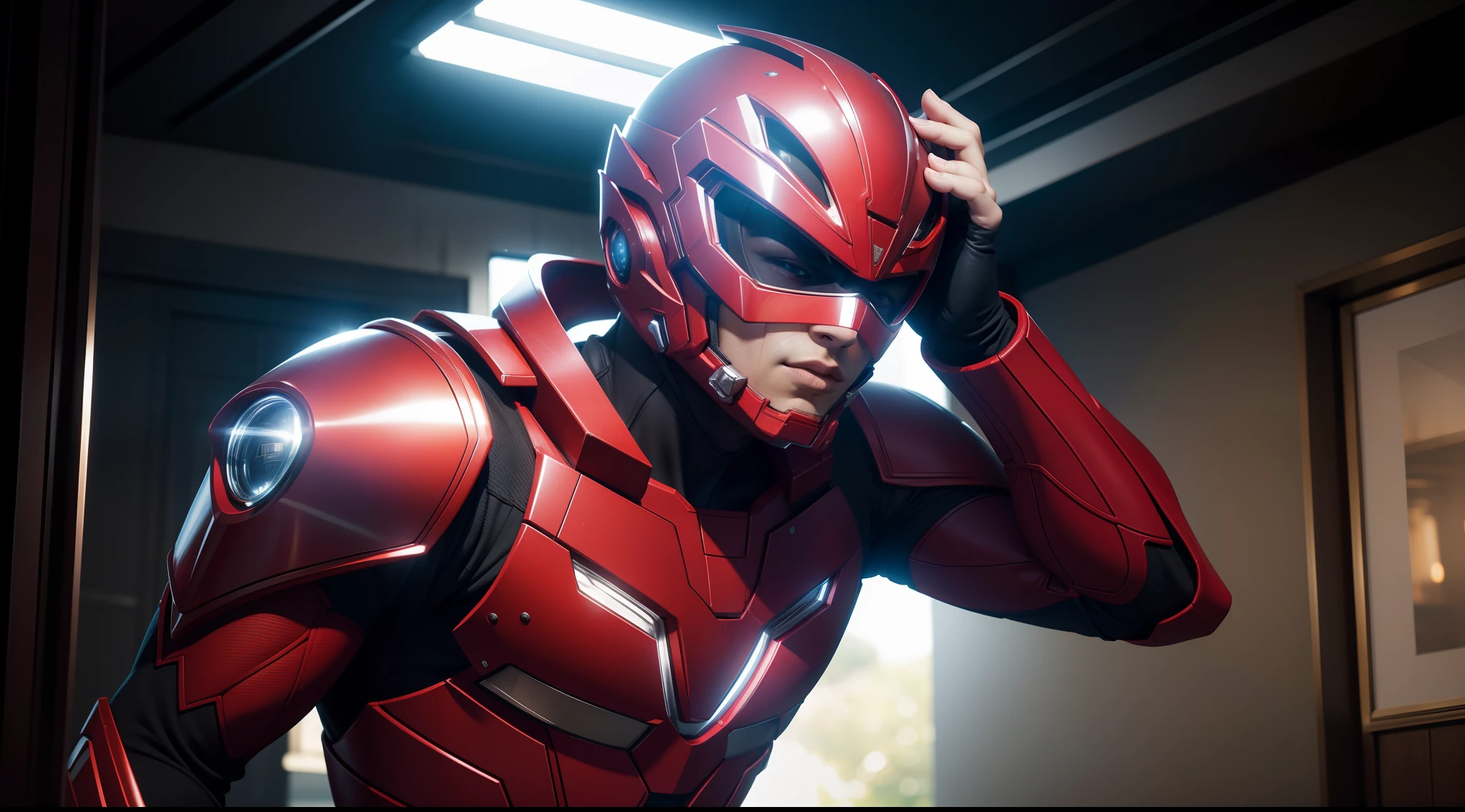 The Red Ranger from the Power Rangers, CGI with clear focus, Photorealistic, high detail, Realistic, Masterpiece, absurdress, Best Quality, HDR, hiquality, hight resolution, Extremely detailed, 8k wallpaper, intricate details, 8K UHD, Full-HD, (foto realista:1.2), Contrast, sharp lighting, Cinematic lighting, natural lighting, hard light, Backlighting, Global Illumination, Environment Occlusion