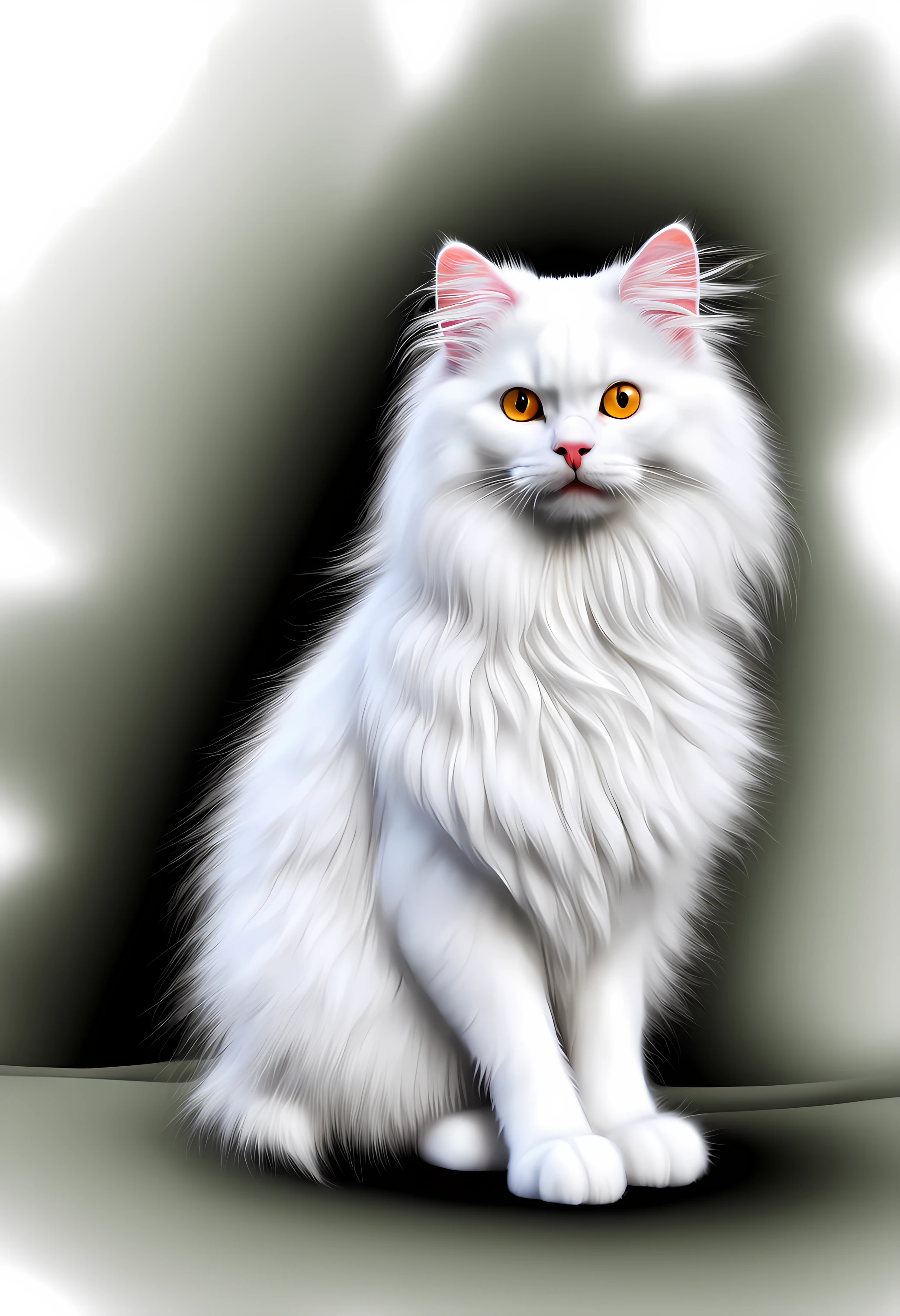 a cat of the white Angora breed, pintura estilo 3D aquarela, Gato Angora peludo branco, usando uma touca fofinha, imagem completa, High resolution high contrast (fotorrealista:1.5), fundo branco, estilo adesivo, (Foto RAW, 8k UHD,