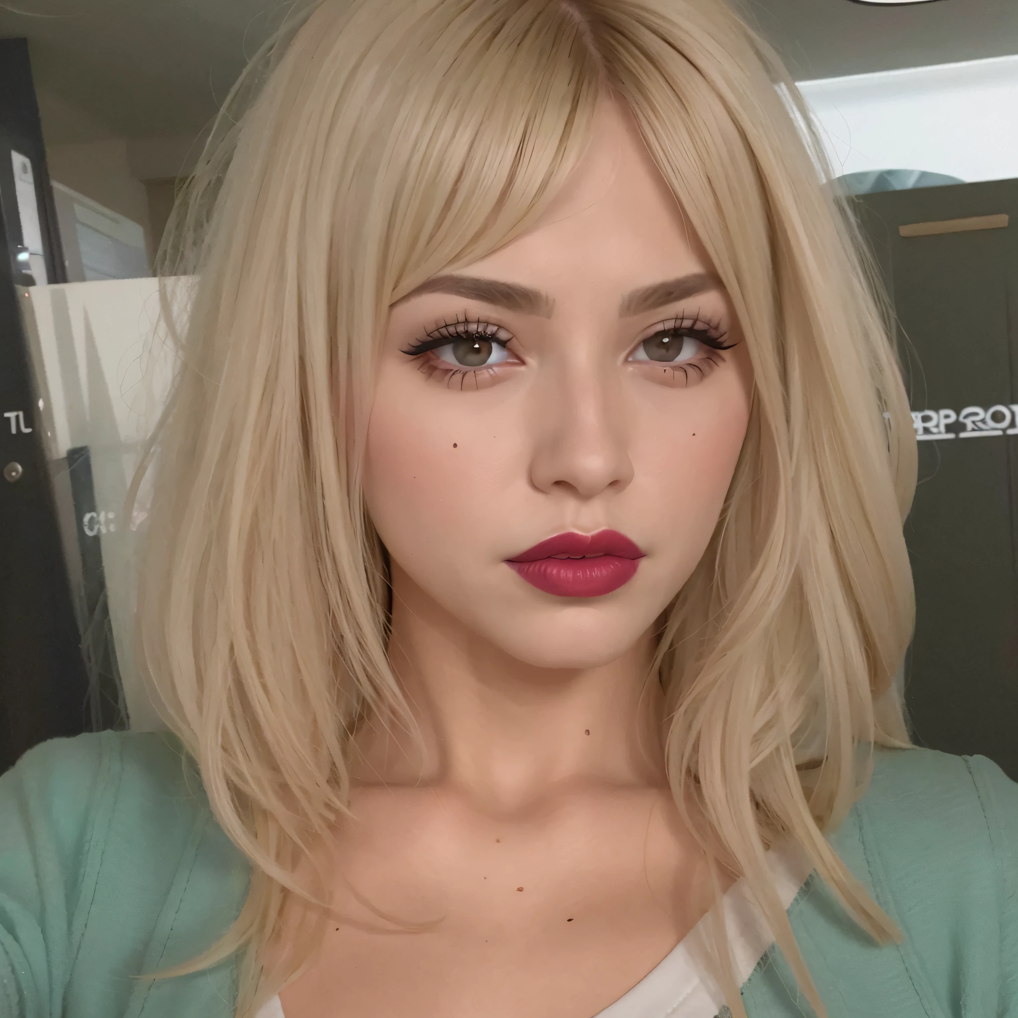 smooth. pulpy lips, Lipstick. Red Purple Lipstick. Extremly beautiful, very long eyelashes, Pulpy lips, large lips