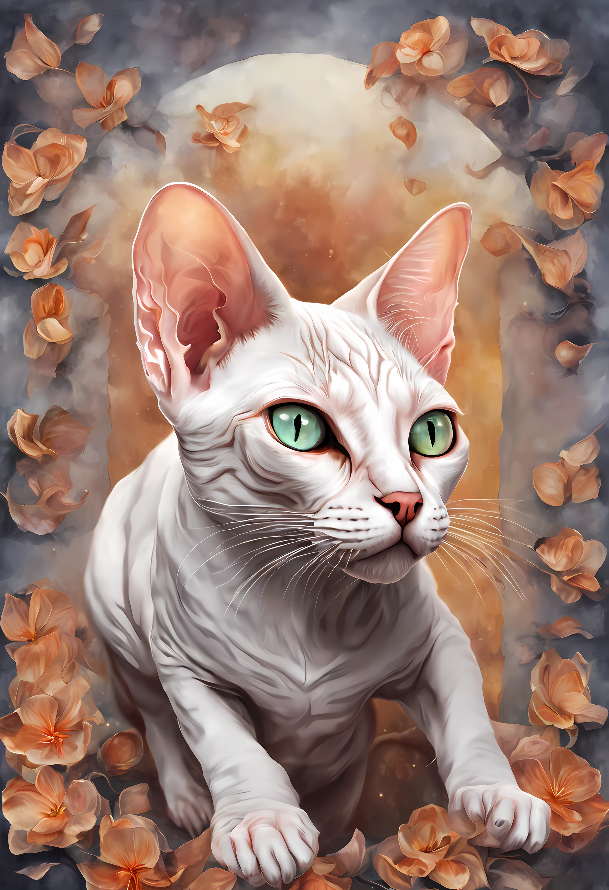 a cat of the white Sphynx breed, pintura estilo 3D aquarela, Esfinge de gato, imagem completa, High resolution high contrast (fotorrealista:1.5), (Foto RAW, 8k UHD,