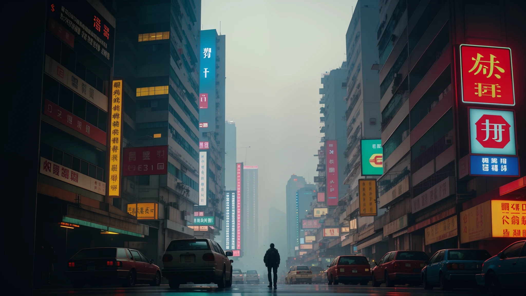 Ruas de Hong Kong，dystopic，（bldrnrst:1.1），..RAW，cinemactic，tmasterpiece，cinmatic lighting，（scenecy），fotore（espalhar[technologically advanced|podre]Cyberpunk-cidade），（vista sobre a cidade：1.2），Intrincado，Evokes feelings of hopelessness，（autor：André Dybowski），RTX，Arte cyberpunk de um，（Filmes KODAK VISION3 500T negativos coloridos 35mm），Film scanning，（filmgrain），8k.