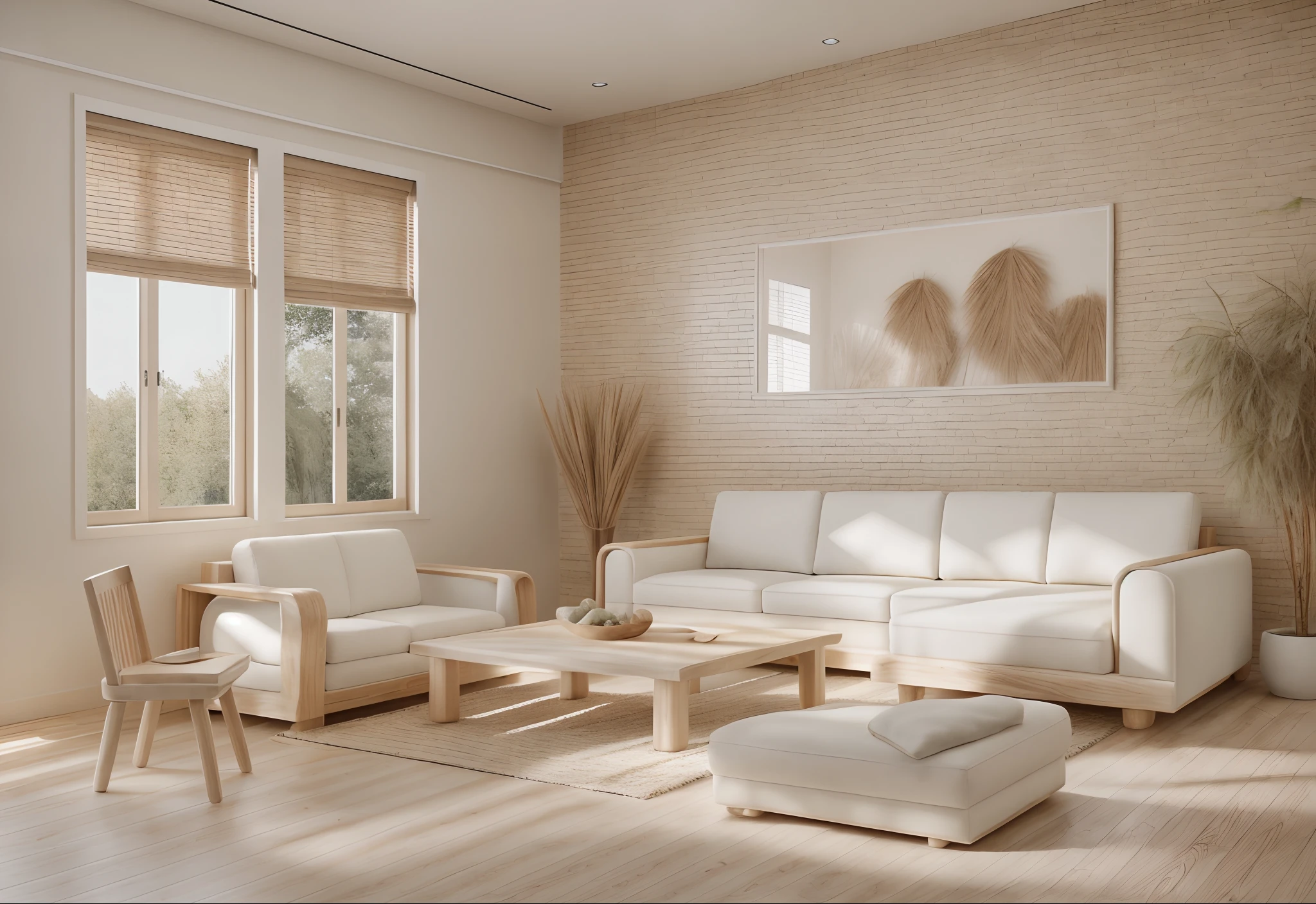 RAW photo,Masterpiece, high quality, best quality, authentic, super detail, interior,white wall, Neutral color for furniture,natural wooden texture,  japandi style, Realistic reflexes,realistic light , vray