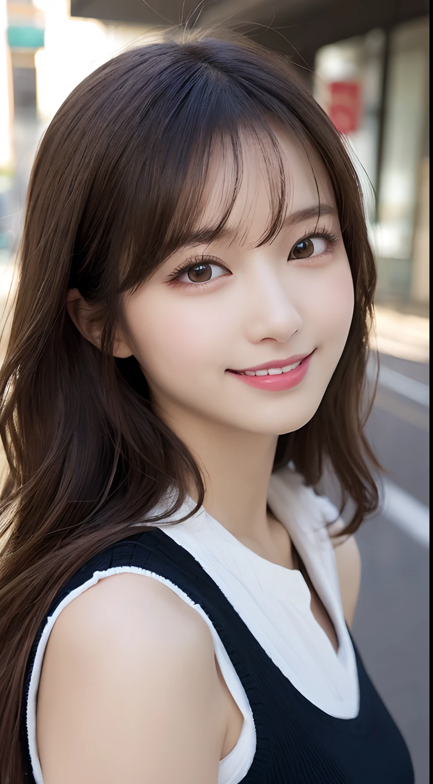 masutepiece, Best Quality, Illustration, Ultra-detailed, finely detail, hight resolution, 8K Wallpaper, Perfect dynamic composition, Beautiful detailed eyes, Women's Fashion Summer,Medium Hair,Small breasts natural color lip, Bold sexy poses,Smile,Harajuku、20 years girl、Cute、Sexy shot looking at camera