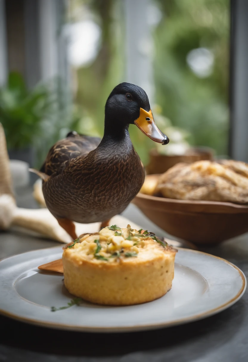 ((Masterpiece)), (Top quality), (Best quality), (Realphotos), (hyper-detailing), A duck that cooks,This duck is a great cook,Wearing a chef's hat,Take a spatula,3D