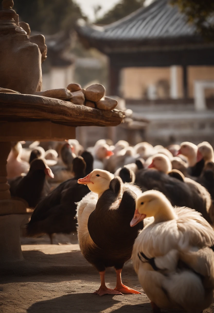 Pigs, ducks, geese, chickens, Chinese customs, sea of clouds, ancient buildings, tourism
