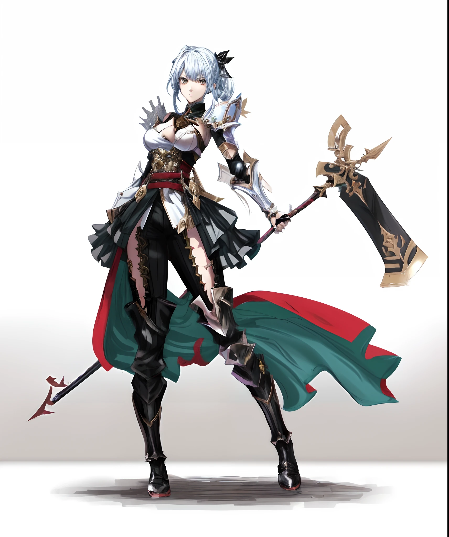 Una mujer con un traje negro y rojo sosteniendo una espada, por Yang J, epic exquisite character art, Chica armadura, female action anime girl, Impresionante arte de personajes, Concepto de personaje de Shadowverse, high quality character design, Arte de personajes RPG, Guerrera, fantasy warrior, por Yang Jin, Arte de personajes de anime, Estilo Lineage 2 Revolution, fantasy character, Personaje femenino de anime