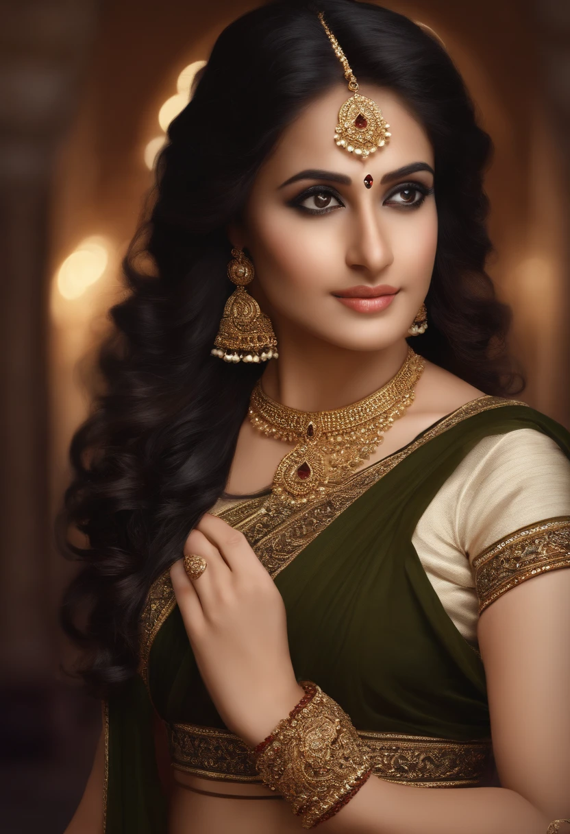 Beutiful women wearing black saree, beautiful neckless, long hair, black eye, brown hair, white body ,beautiful masterpiece ,walking in palace,close up photoshot ,beautiful face structures, 2.5d, 32k, pixel, graphics, cgsociety 9, beautiful girl ,hyper detailed, hyper realistic