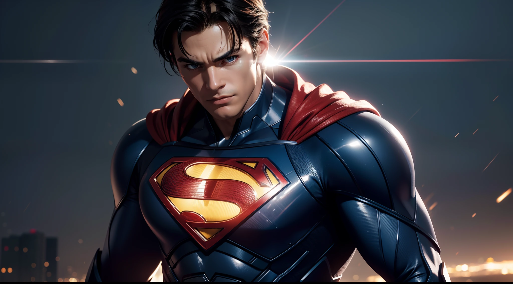 Superman wearing a cyber suit that enhances his powers and protects him from kryptonite. The suit is blue and red, with a silver S logo on the chest. The suit has a collar that emits a force field around Superman’s neck, preventing him from being choked. The suit also has a jetpack that allows him to fly faster and a laser cannon that can fire beams from his arm, CGI with clear focus, Photorealistic, high detail, Realistic, Masterpiece, absurdress, Best Quality, HDR, hiquality, hight resolution, Extremely detailed, 8k wallpaper, intricate details, 8K UHD, Full-HD, (foto realista:1.2), Contrast, sharp lighting, Cinematic lighting, natural lighting, hard light, Backlighting, Global Illumination, Environment Occlusion