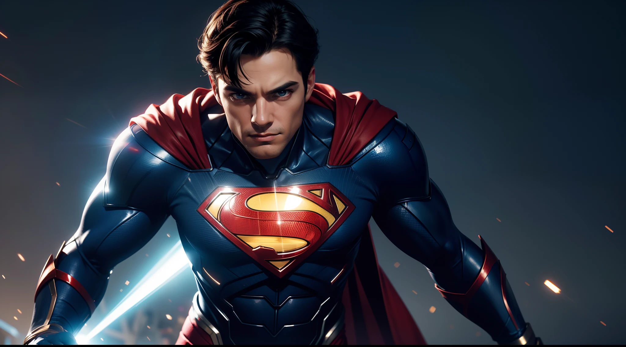 Superman wearing a cyber suit that enhances his powers and protects him from kryptonite. The suit is blue and red, with a silver S logo on the chest. The suit has a collar that emits a force field around Superman’s neck, preventing him from being choked. The suit also has a jetpack that allows him to fly faster and a laser cannon that can fire beams from his arm, CGI with clear focus, Photorealistic, high detail, Realistic, Masterpiece, absurdress, Best Quality, HDR, hiquality, hight resolution, Extremely detailed, 8k wallpaper, intricate details, 8K UHD, Full-HD, (foto realista:1.2), Contrast, sharp lighting, Cinematic lighting, natural lighting, hard light, Backlighting, Global Illumination, Environment Occlusion