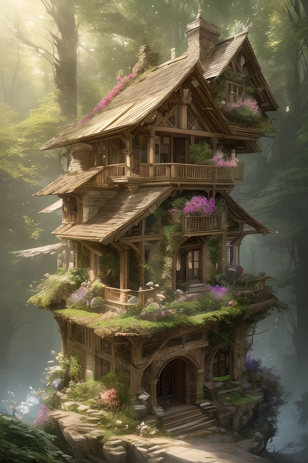 Ancient marble pedestal in fairy forest, Beautiful forest coop, Root knot, vibrant colours, Rough trees, Fractional lush leafy plants, Natural sunlight, intricate detailed, hyperrealistic digital art, Many small colorful flowers.., (oversaturated:1.2), By Jean-Baptiste Monge, Gilles Beloeil, Tyler Edlin, Marek Okon, pixar, album cover, cartoon style, golden ratio, perfect composition, master-piece, trending on artstation