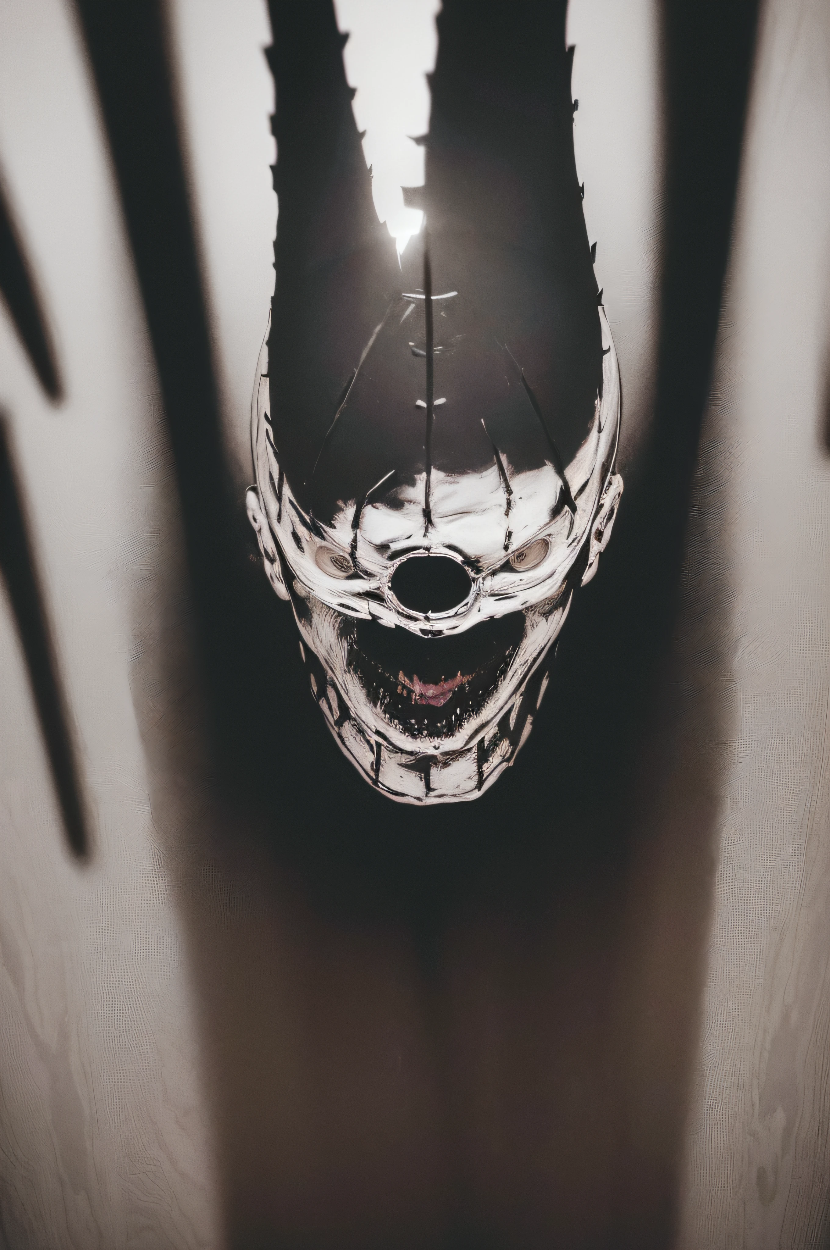 garota ciberpunk, com fios saingo, mandibles, dentes afiados, Filme de Horror, animatronic, filme gore, filmado com panavision, monochrome, estilo VHS antigo, rosto bonito, sexy, Fechar-se, eyes looking at the camera, 