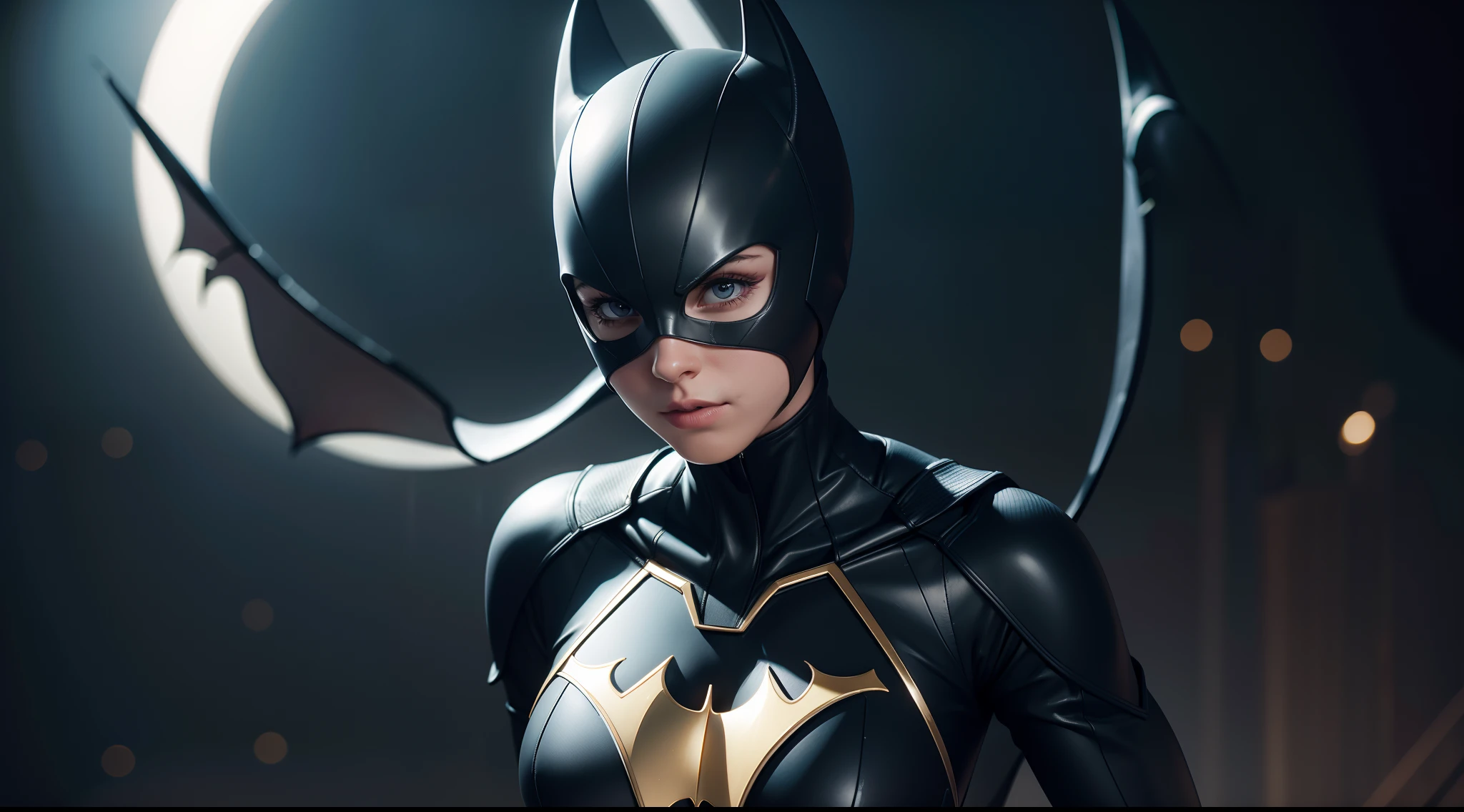 Batgirl wearing a transparent suit that makes her invisible to the naked eye. The suit is made of a special material that bends light around her body. The suit is tight-fitting and covers her whole body, except for her eyes and mouth. The suit has a bat logo on the chest and a belt with gadgets. The suit allows her to sneak around and fight crime without being seen., CGI with clear focus, Photorealistic, high detail, Realistic, Masterpiece, absurdress, Best Quality, HDR, hiquality, hight resolution, Extremely detailed, 8k wallpaper, intricate details, 8K UHD, Full-HD, (foto realista:1.2), Contrast, sharp lighting, Cinematic lighting, natural lighting, hard light, Backlighting, Global Illumination, Environment Occlusion