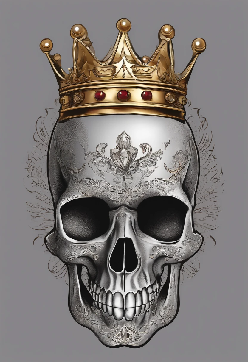 greybackground,Golden crown+Pearl decoration+Fancy English font M in the crown,photorealistic illustration,Illustration of tattoo material,Bold outline style, Jagged edges, Trash core, Light shadows