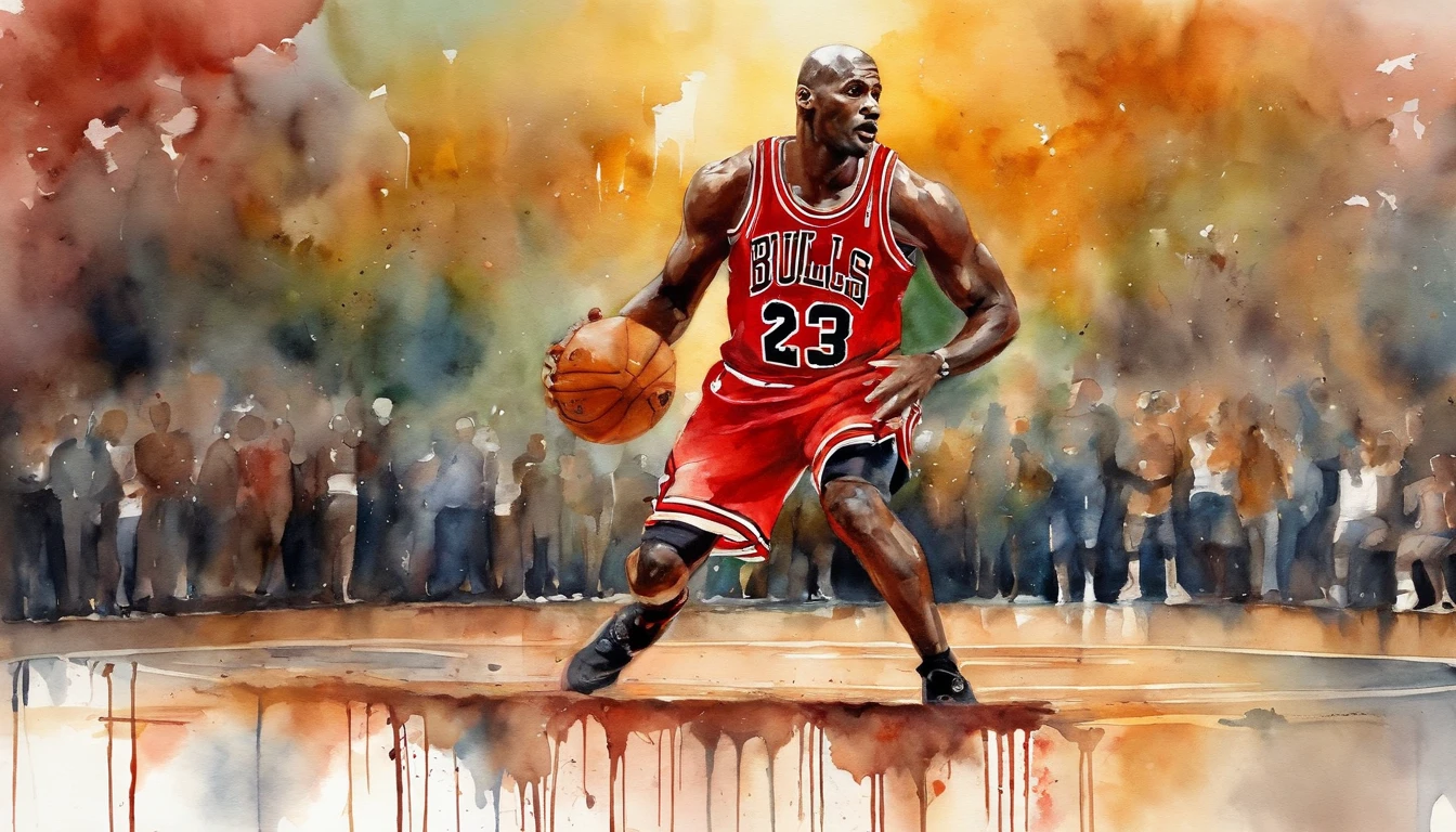 By bebebebebe, by spuydjeks, by buta99, by spikedmauler. muscular Michael Jordan, chicago bulls jersey, number 23, on a basketball court