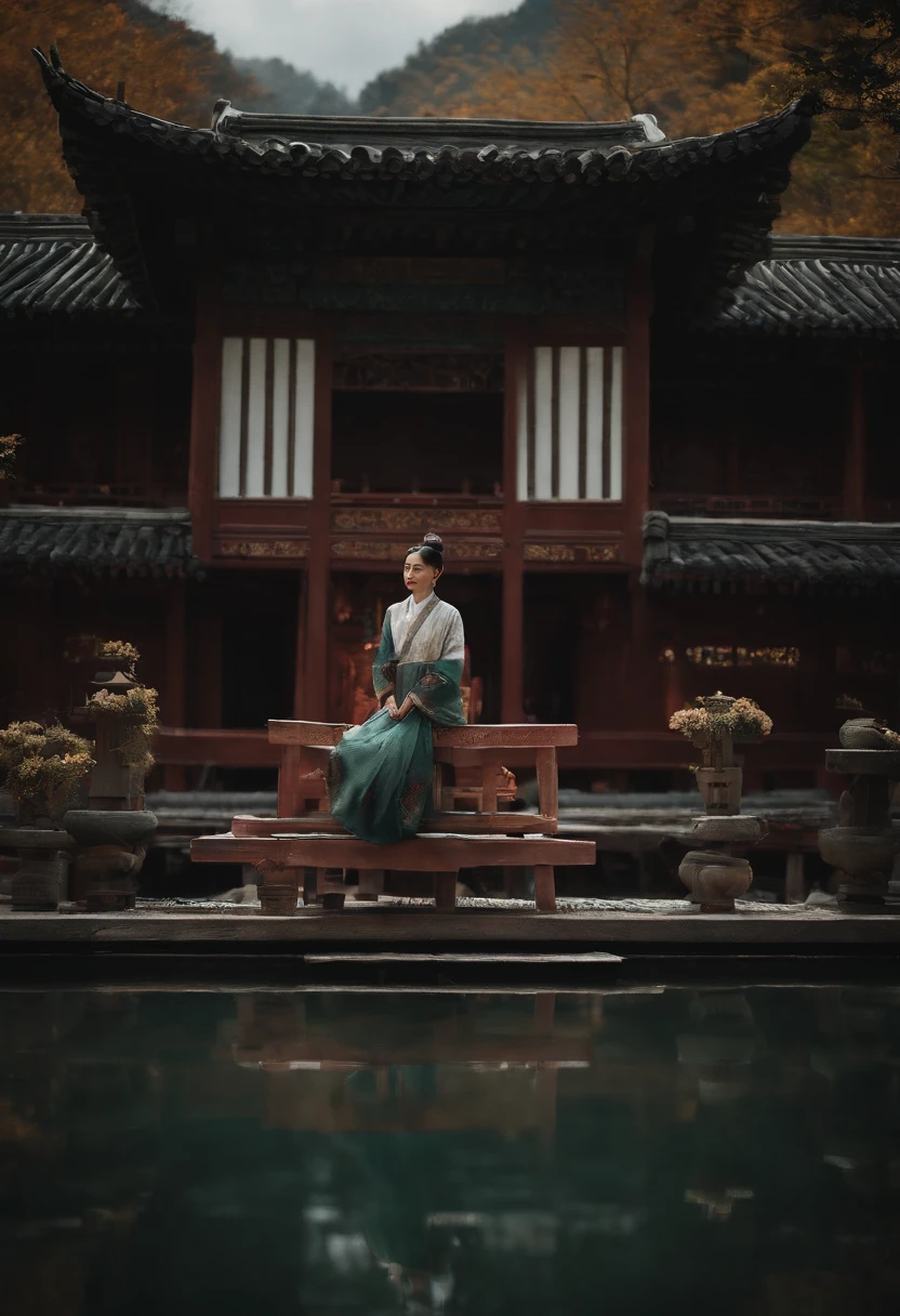 Chinese-style architecture,ancient wind,Meticulous,mountain water,Clouds,Beautuful Women,
