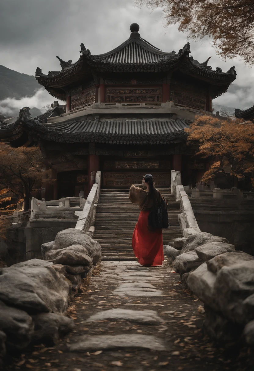 Chinese-style architecture，ancient wind，Meticulous，mountain water，Clouds，Beautuful Women，