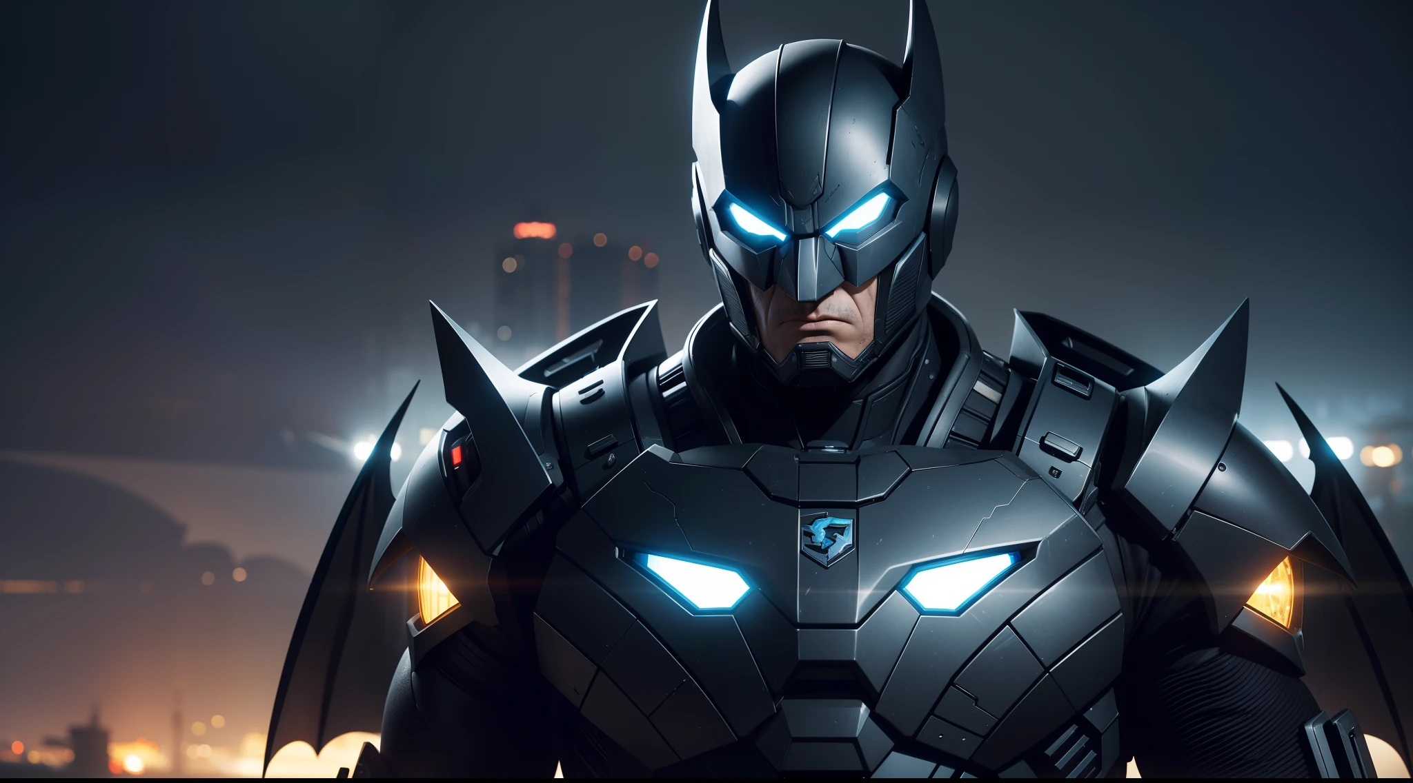 Batman transformed into a Cybertronian, a robotic alien race from the planet Cybertron. He has a metallic body that can change into a bat-shaped vehicle. His body is black and gray, with yellow accents and a bat logo on his chest. He has a mask that covers his face, with glowing blue eyes and a mouthpiece. He has a blaster on his arm and a sword on his back. He is loyal to the Autobots, the good Cybertronians who fight against the evil Decepticons., CGI with clear focus, Photorealistic, high detail, Realistic, Masterpiece, absurdress, Best Quality, HDR, hiquality, hight resolution, Extremely detailed, 8k wallpaper, intricate details, 8K UHD, Full-HD, (foto realista:1.2), Contrast, sharp lighting, Cinematic lighting, natural lighting, hard light, Backlighting, Global Illumination, Environment Occlusion