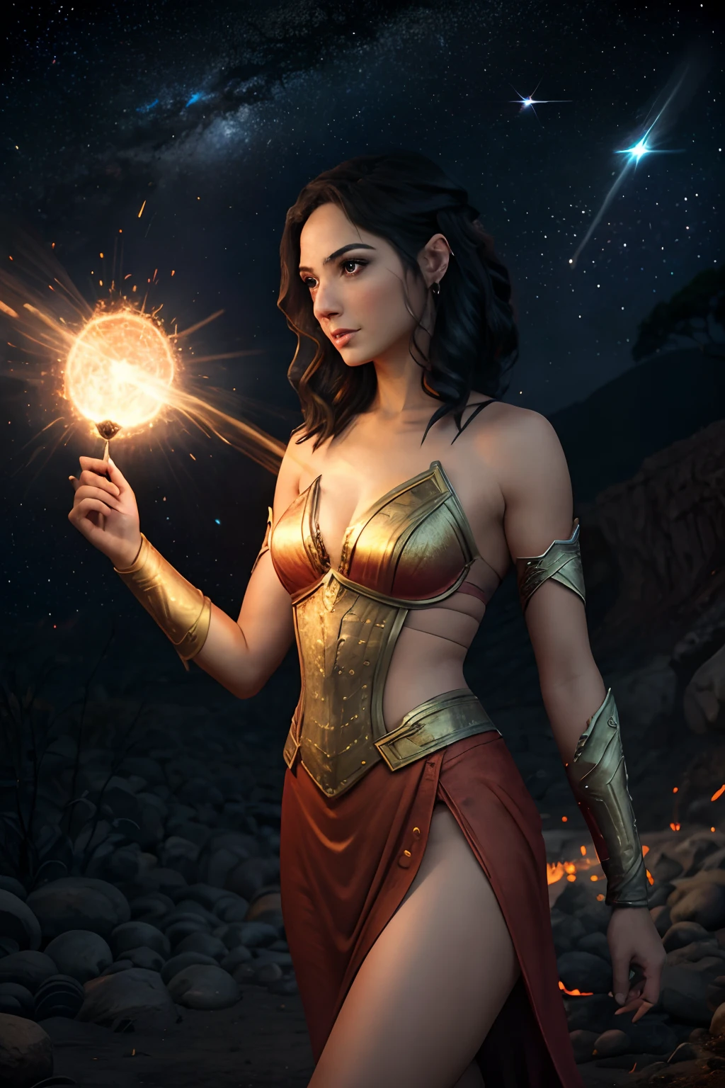 1woman, fire mage,, cosmic comets,