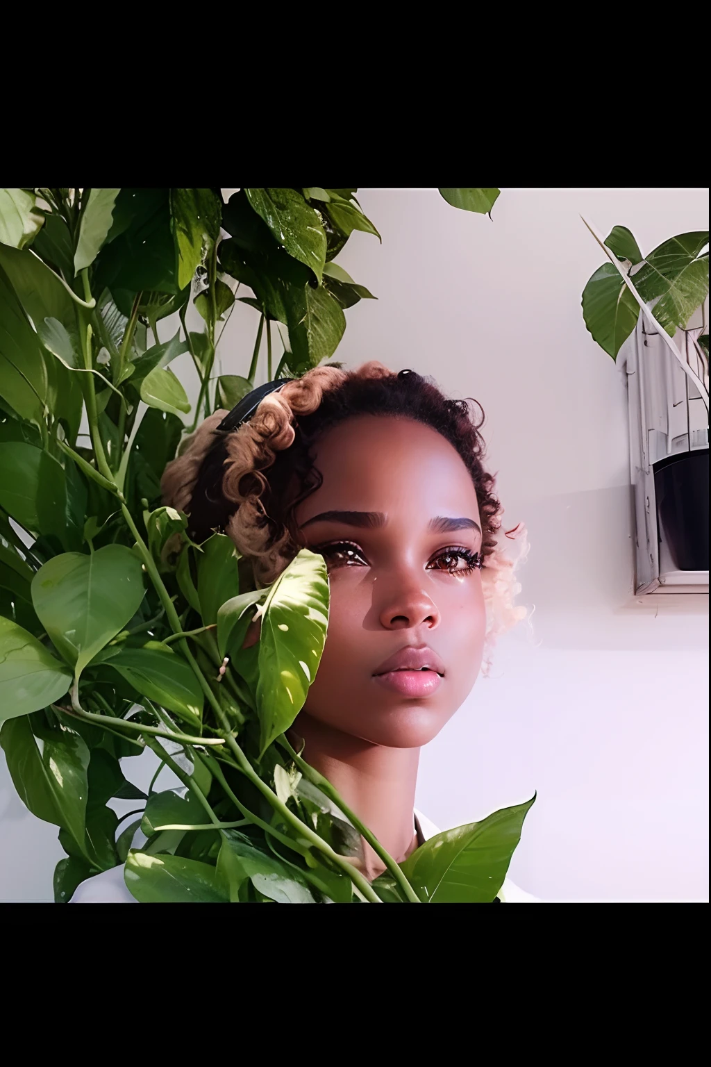 ((BLACK WOMAN)), 1.65. 75 KIGS, ((BROWN EYES)), ((35 YEARS OLD)), ((CURLY HAIR)), FULL LIPS, URBAN ENVIRONMENT, 8K, SUPER REALISTIC, ((100% HUMAN)).