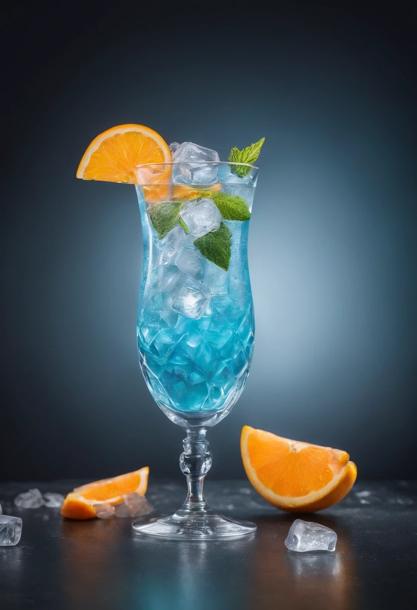 An ice cocktail, cinematic, professional photography, studio lighting, studio background, advertising photography, intricate details, hyper-detailed, ultra realistic, 8K UHD