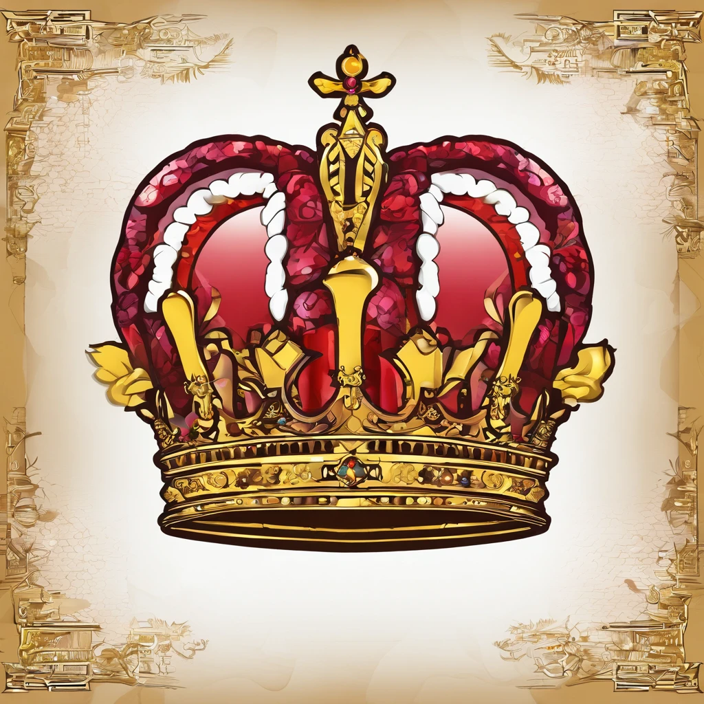 Dark skin background,Pure scenery,Golden crown+Red velvet fabric+Colored gemstone and pearl decoration+The middle of the crown is set with the gold fancy English letter M,photorealistic illustration,Tattoo pattern style illustration,Bold outline style,Smooth edges, Gorgeous core, Light shadows,超高分辨率,
