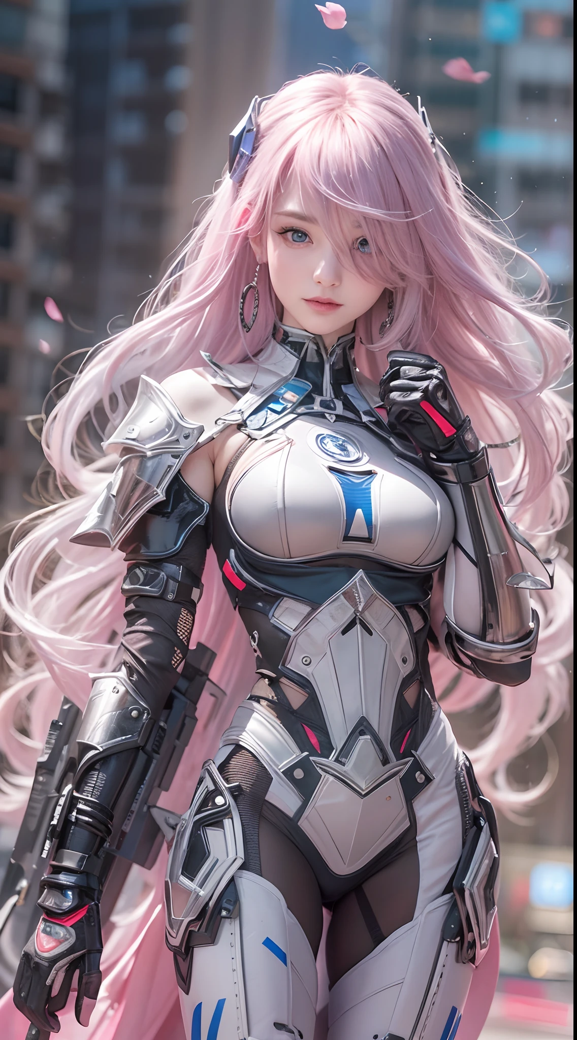 ​masterpiece, 1 beautiful girl, Detailed eye, Swollen eyes, top-quality, 超A high resolution, (reality: 1.4), 电影灯光, very extremely beautiful, Beautiful skins, A slender, Forward-facing body, (A hyper-realistic), (hight resolution), (8K), (ighly detailed), ( Best Illustration), (beautifully detailed eyes), (ultra-detailliert), 详细的脸, Bright lighting, Professional Lighting、the most beautiful and sexy cyberpunk girl, pink hair, blue eyes, the most beautiful skin, wearing incredibly detailed futuristic cyberpunk battle armor, huge enormous gigantic tits, tons of tattoos and piercings, in hyper futuristic city metropolis, cherry blossoms blowing in the wind, incredibly cinematic, incredibly perfect masterpiece, high quality, high resolution