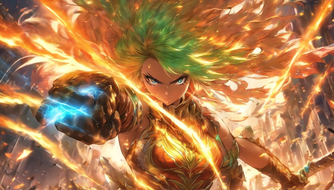 musculosa bonita, Armadura de Batalha de Couro, espada colossal, dia ensolarado